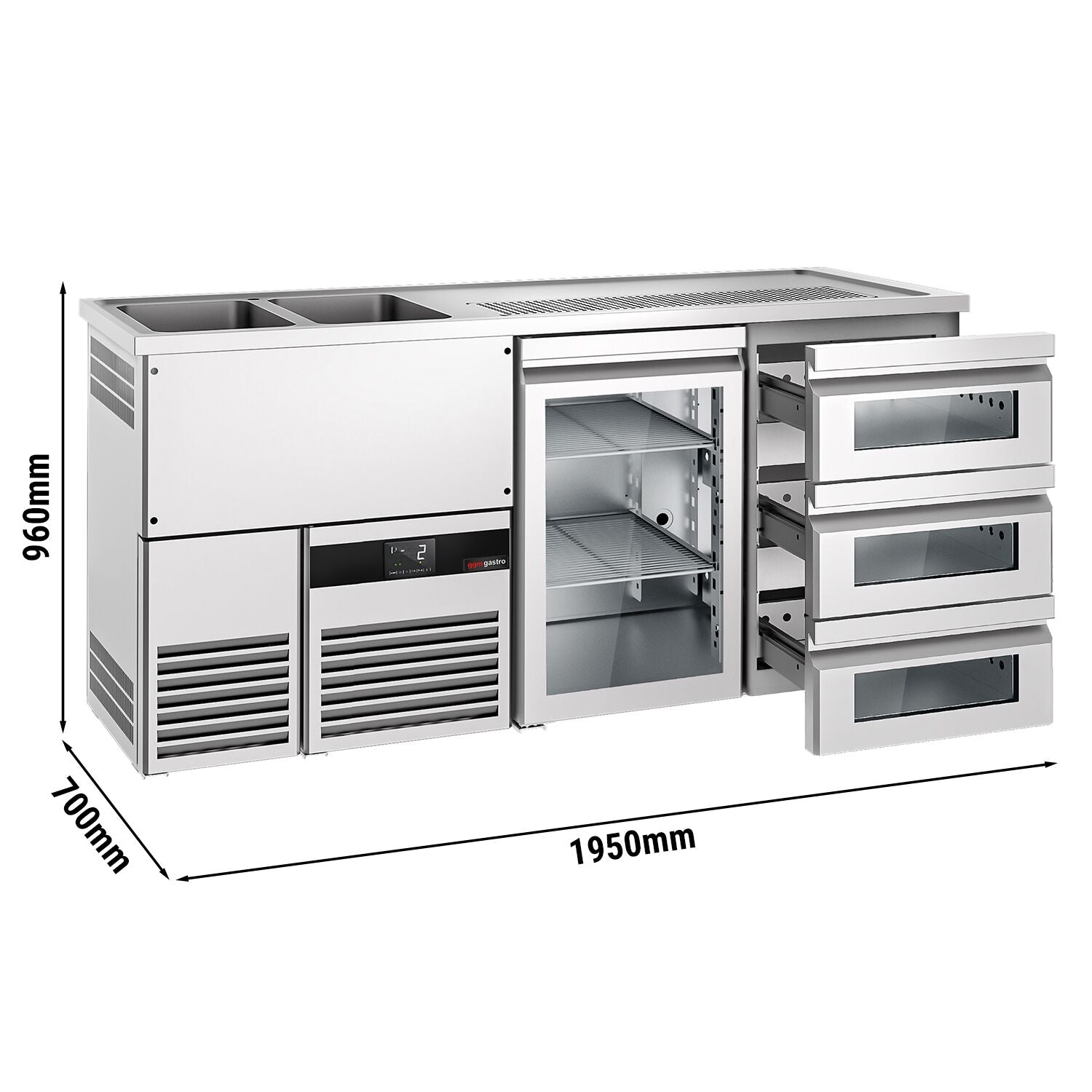 Beer counter premıum - 1950x700mm - 1 glass door and 3 glass drawers