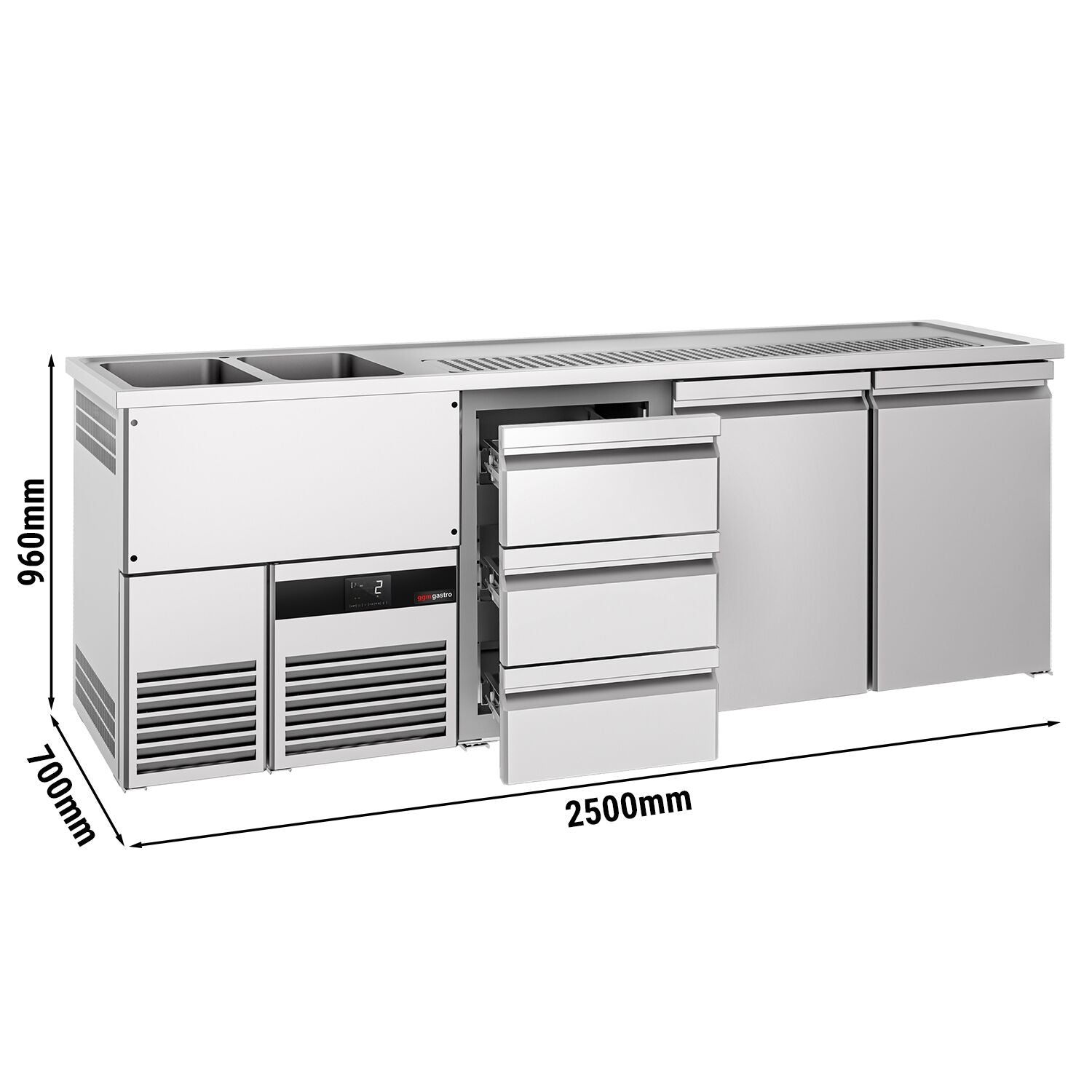 Beer counter premıum - 2500x700mm - 2 doors and 3 drawers