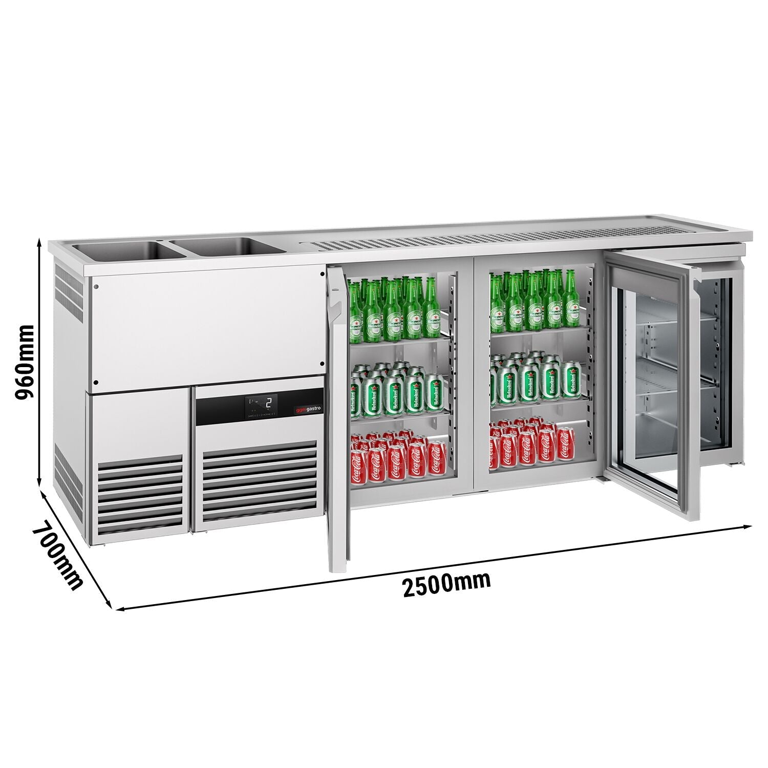 Beer counter premium - 2500x700mm- 3 glass doors