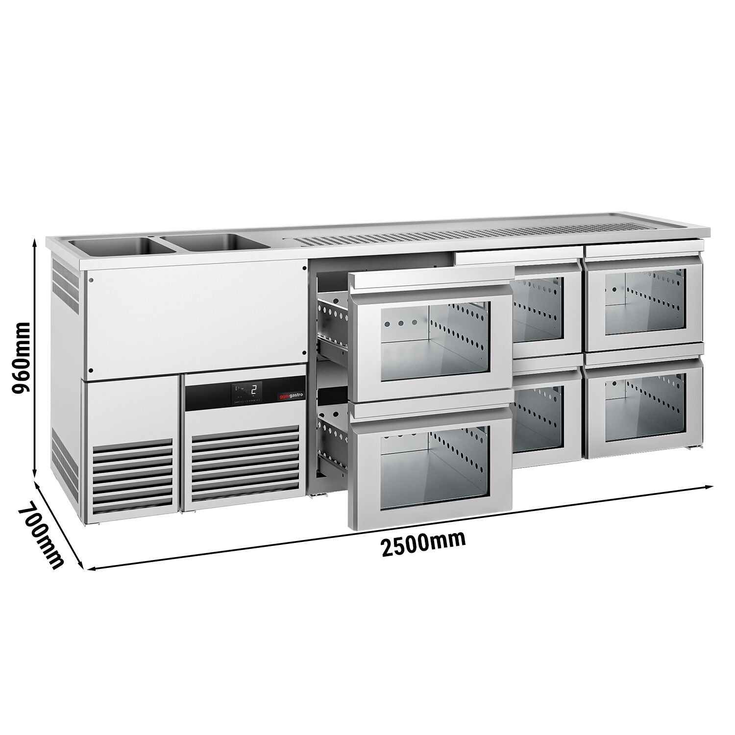 Beer counter premium - 2500x700mm - 6 glass drawers