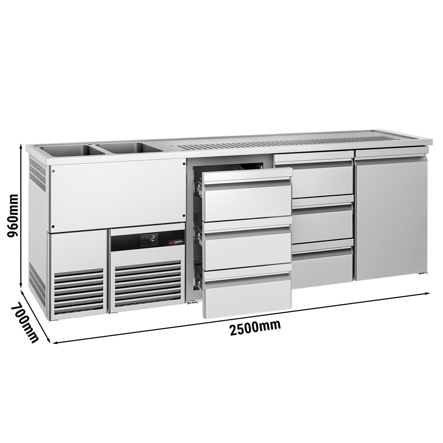 Beer counter premium - 2500x700mm - 1 door & 6 drawers