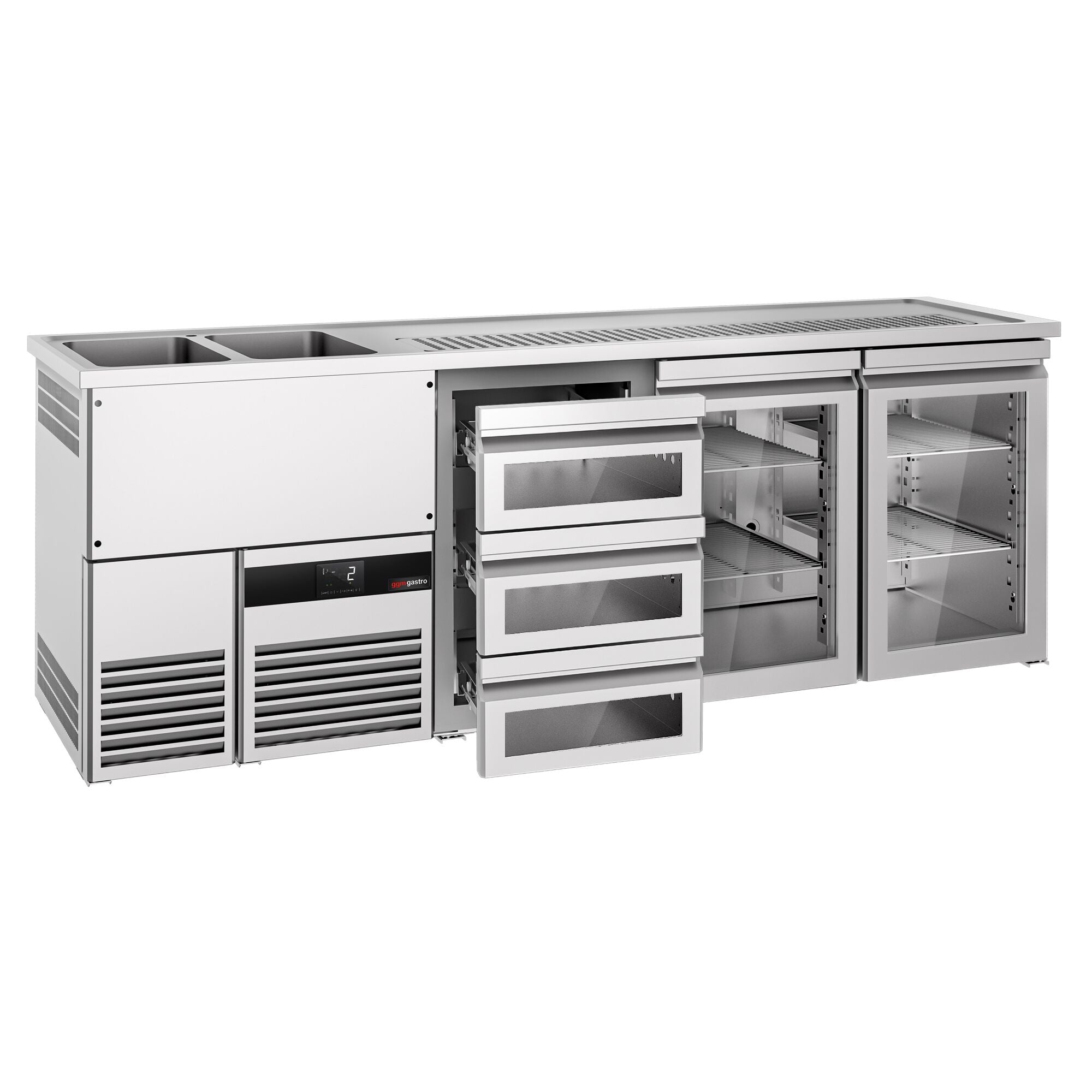 Beer counter premium - 2500x700mm- 2 glass doors & 3 glass drawers
