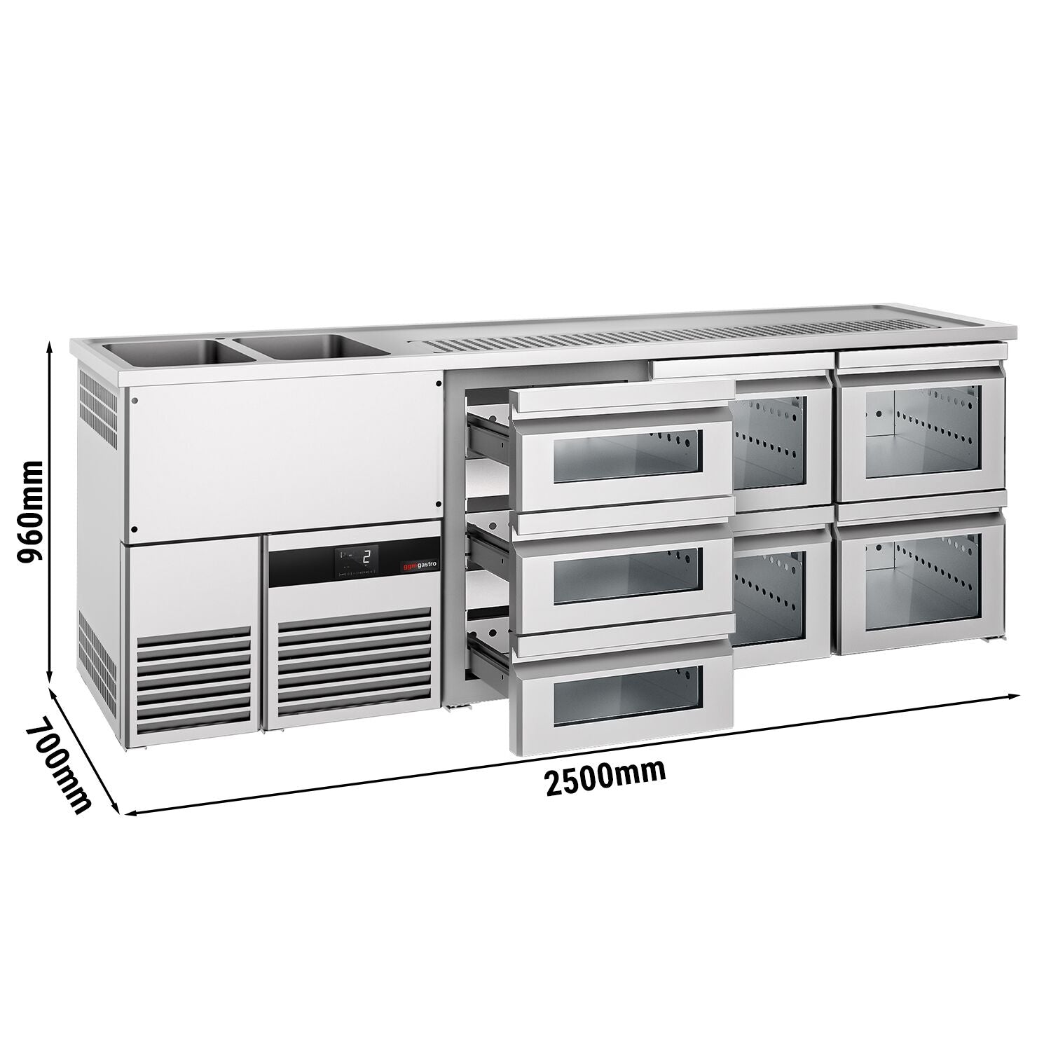 Beer counter premıum - 2500x700mm - 7 glass drawer