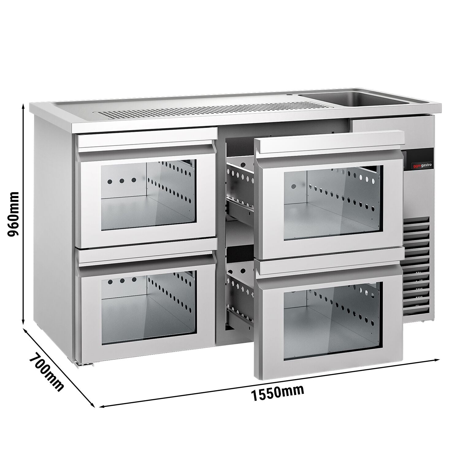 Beer counter premıum - 1550x700mm - 4 glass drawer