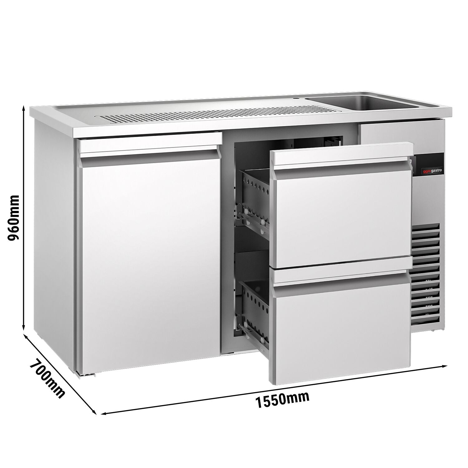 Beer counter premium - 1550x700mm - 1 door and 2 drawers