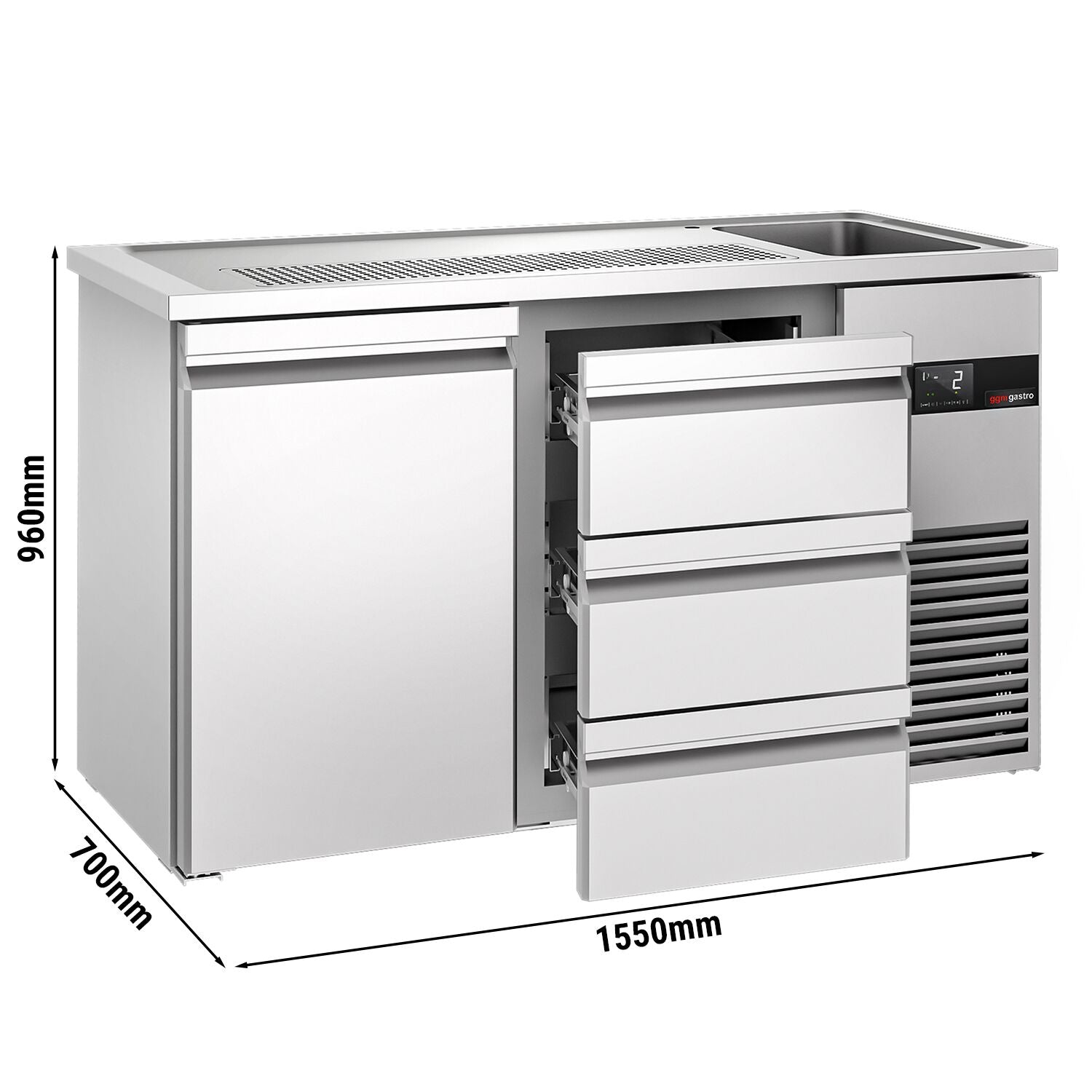 Beer counter premıum - 1550x700mm- 1 door and 3 drawers