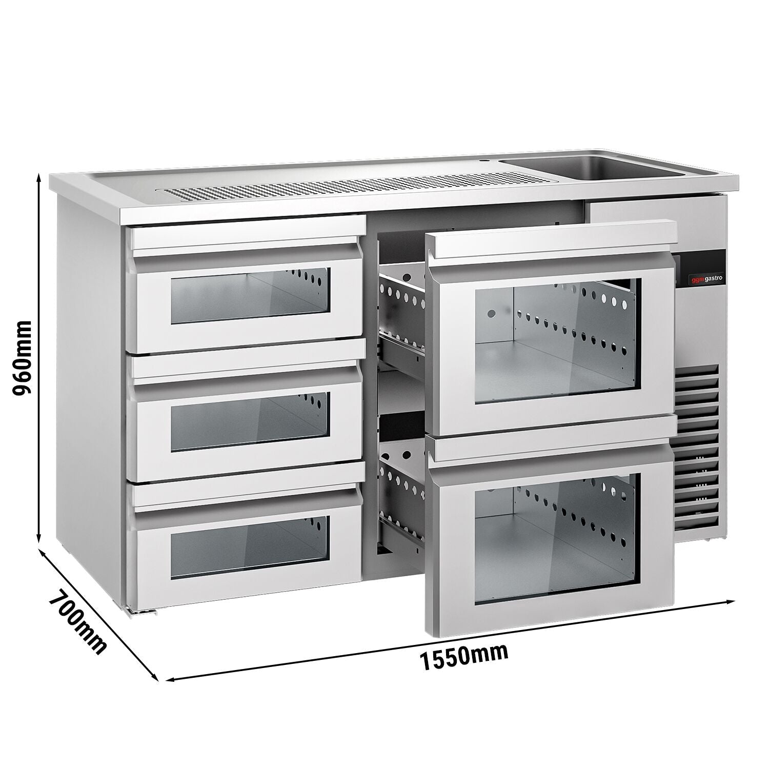 Beer counter premıum - 1550x700mm - 5 glass drawers