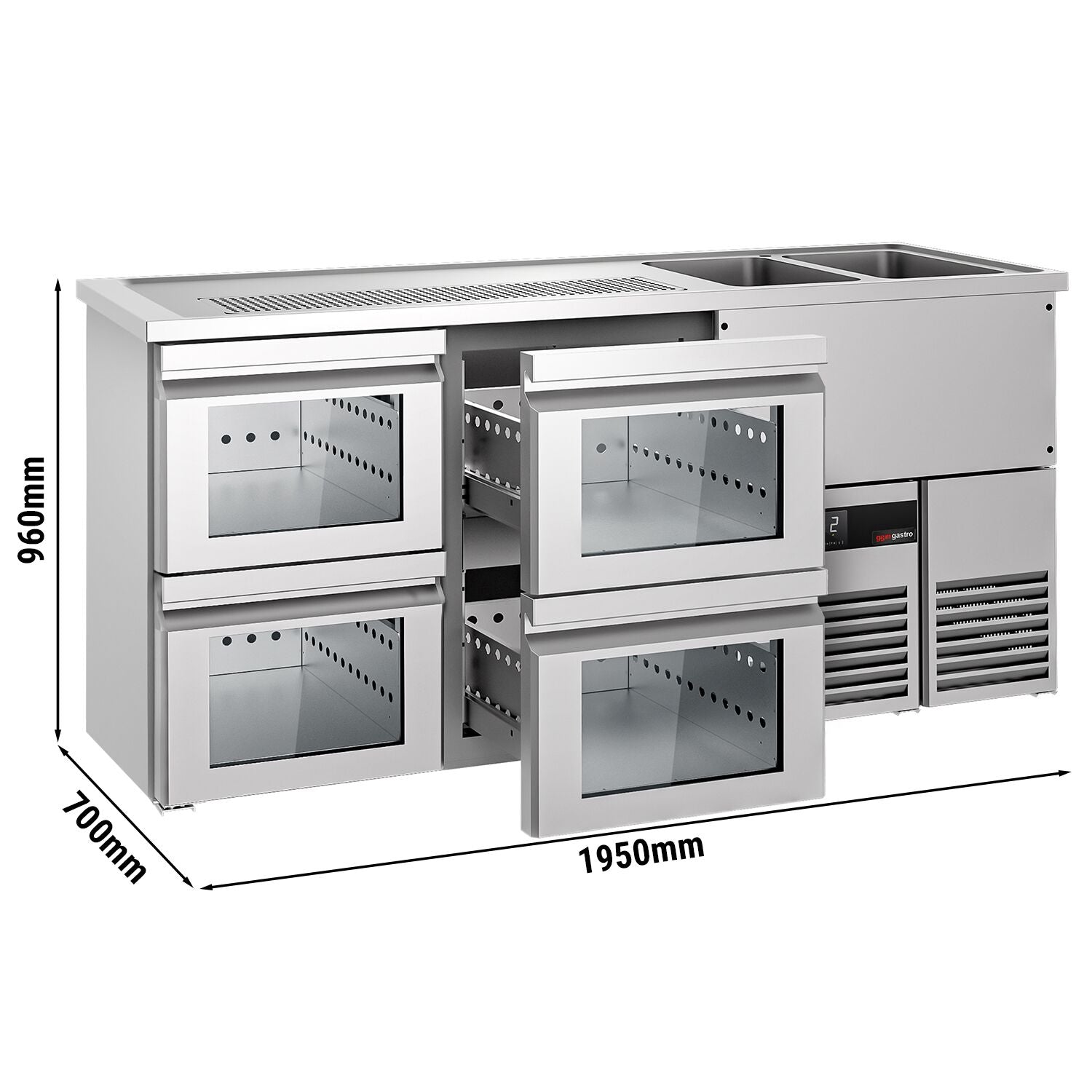 Beer counter premıum - 1950x700mm - 4 glass drawer