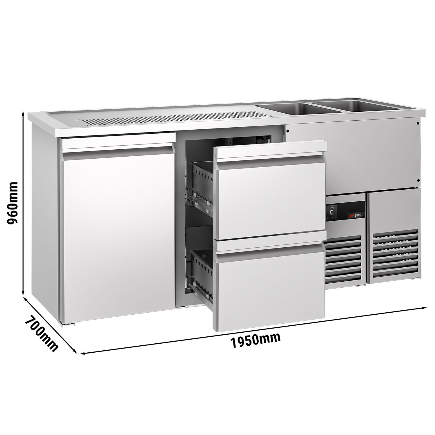 Beer counter premıum - 1950x700mm- 1 door and 2 drawers