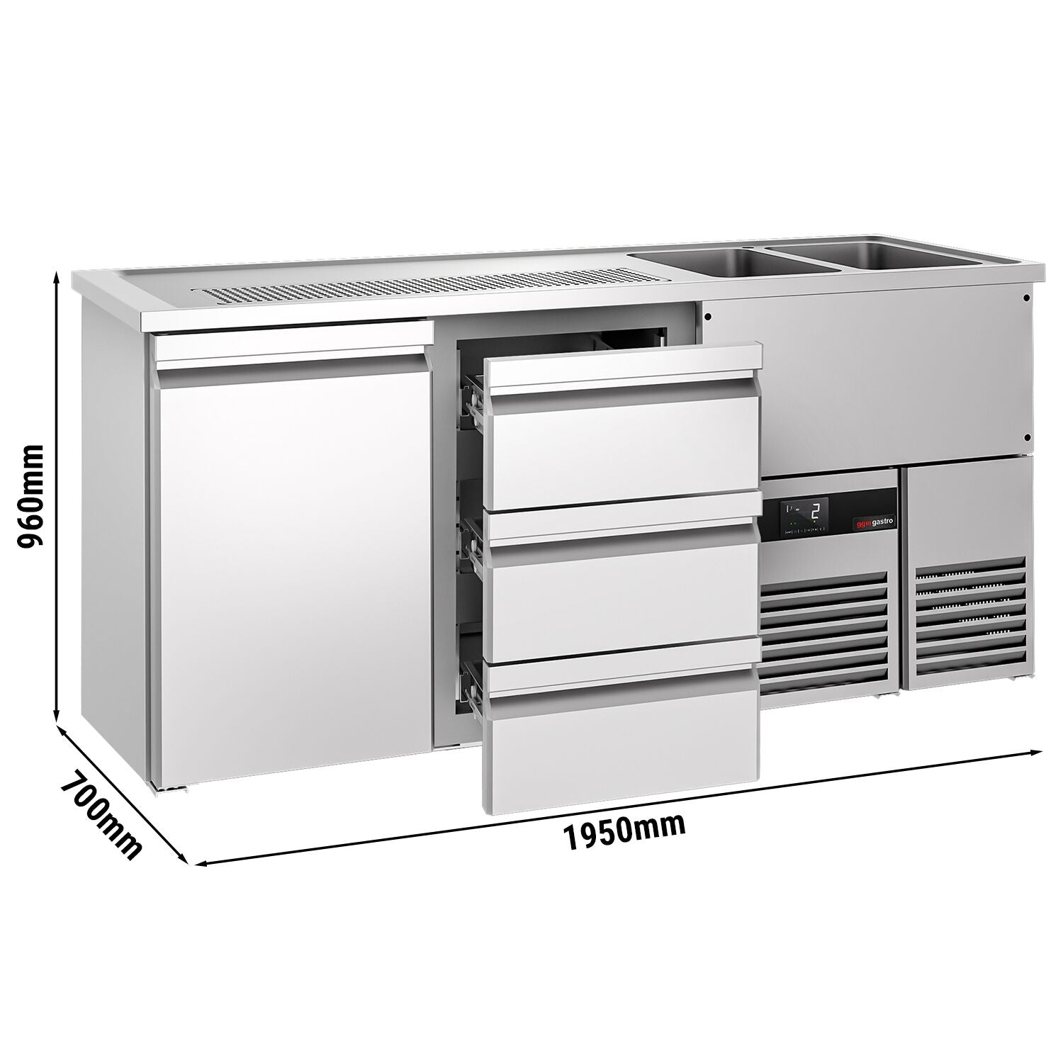 Beer counter premıum - 1950x700mm - 1 door and 3 drawers