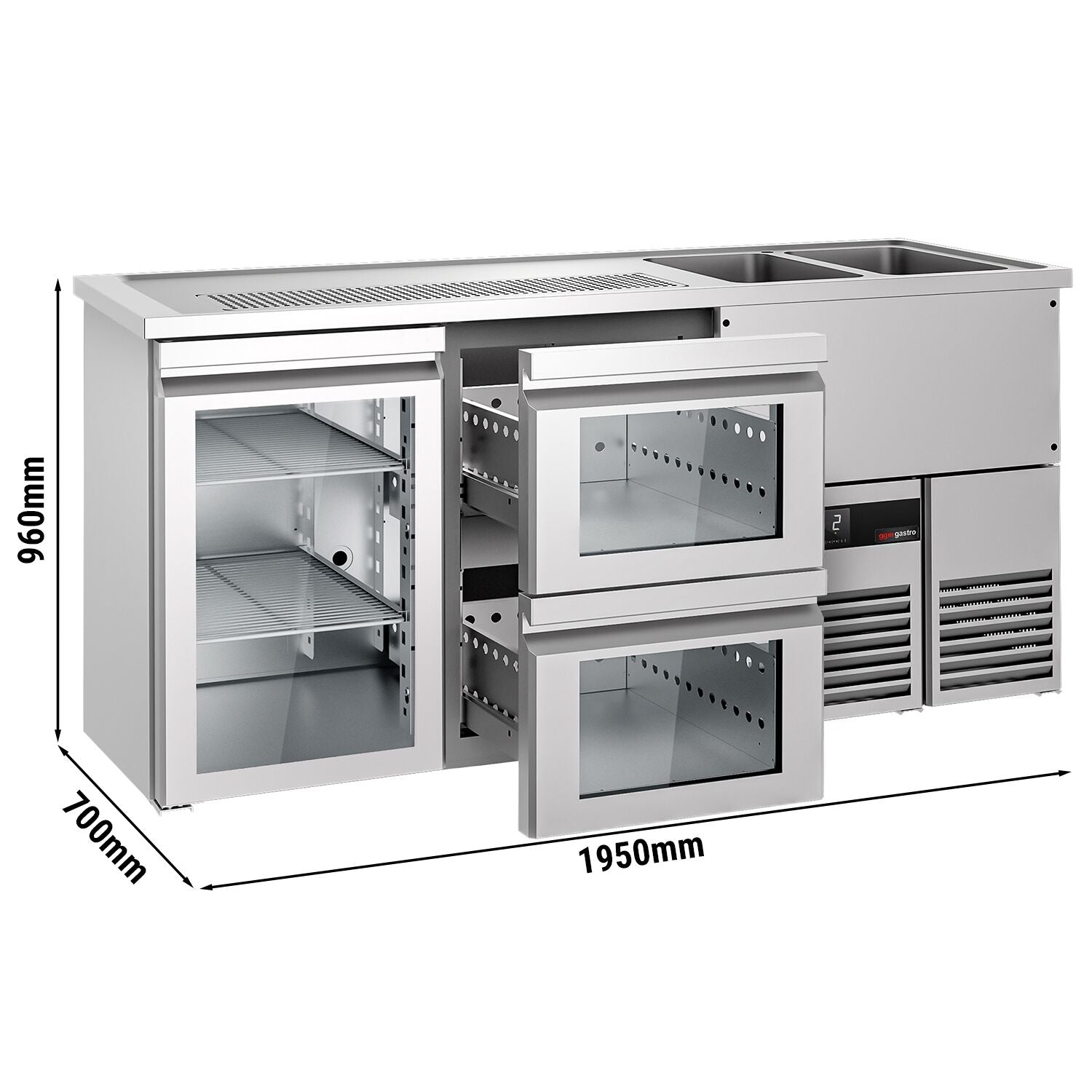 Beer counter premıum - 1950x700mm - 1 glass door and 2 glass drawers