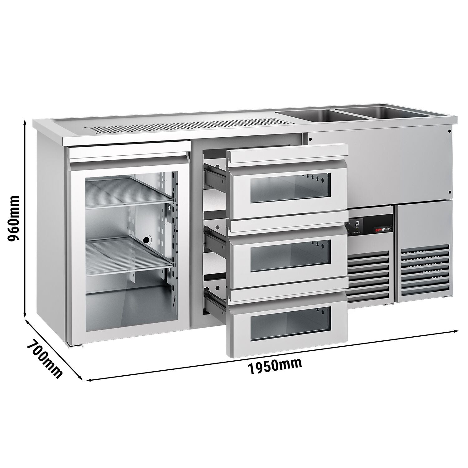 Beer counter premıum - 1950x700mm- 1cam door & 3 glass drawer