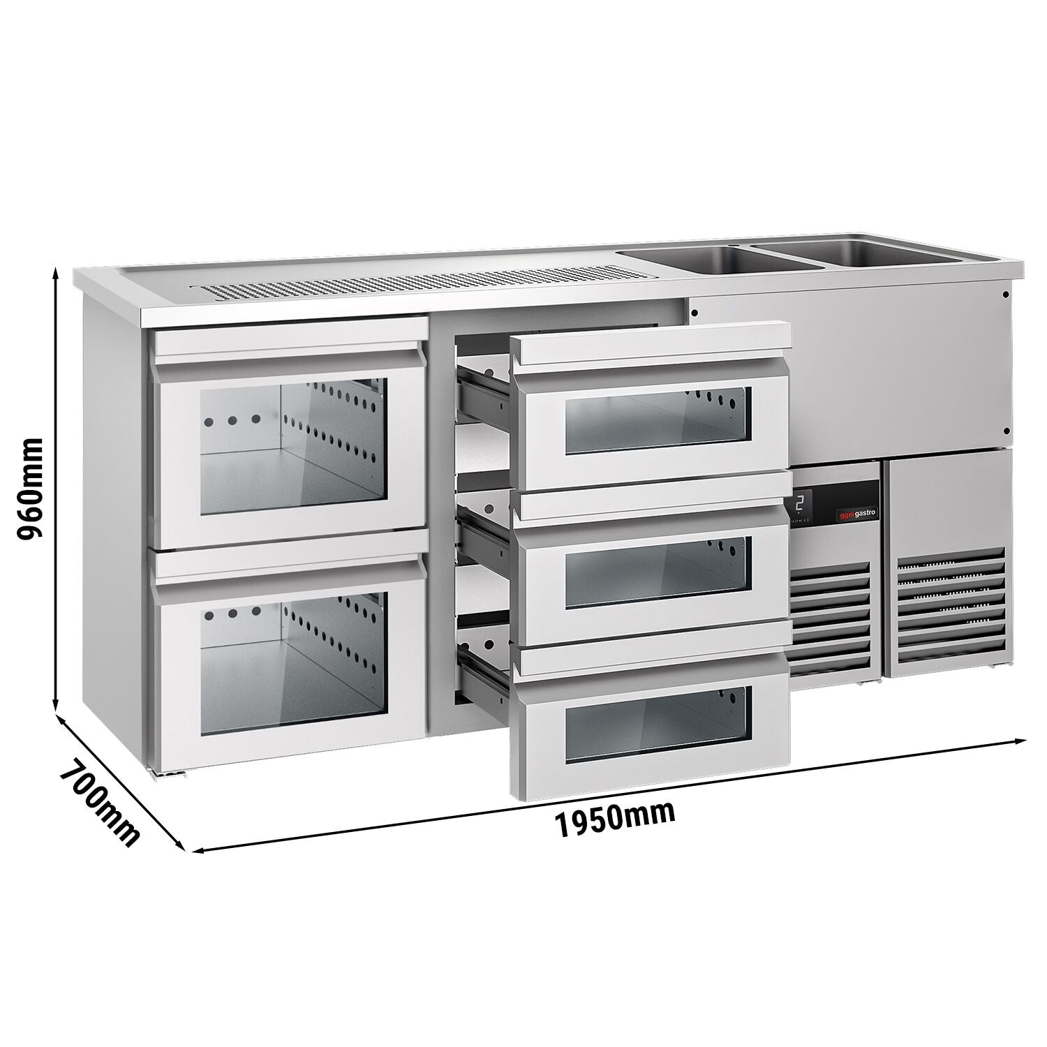 Beer counter premıum - 1950x700mm- 5 glass drawer