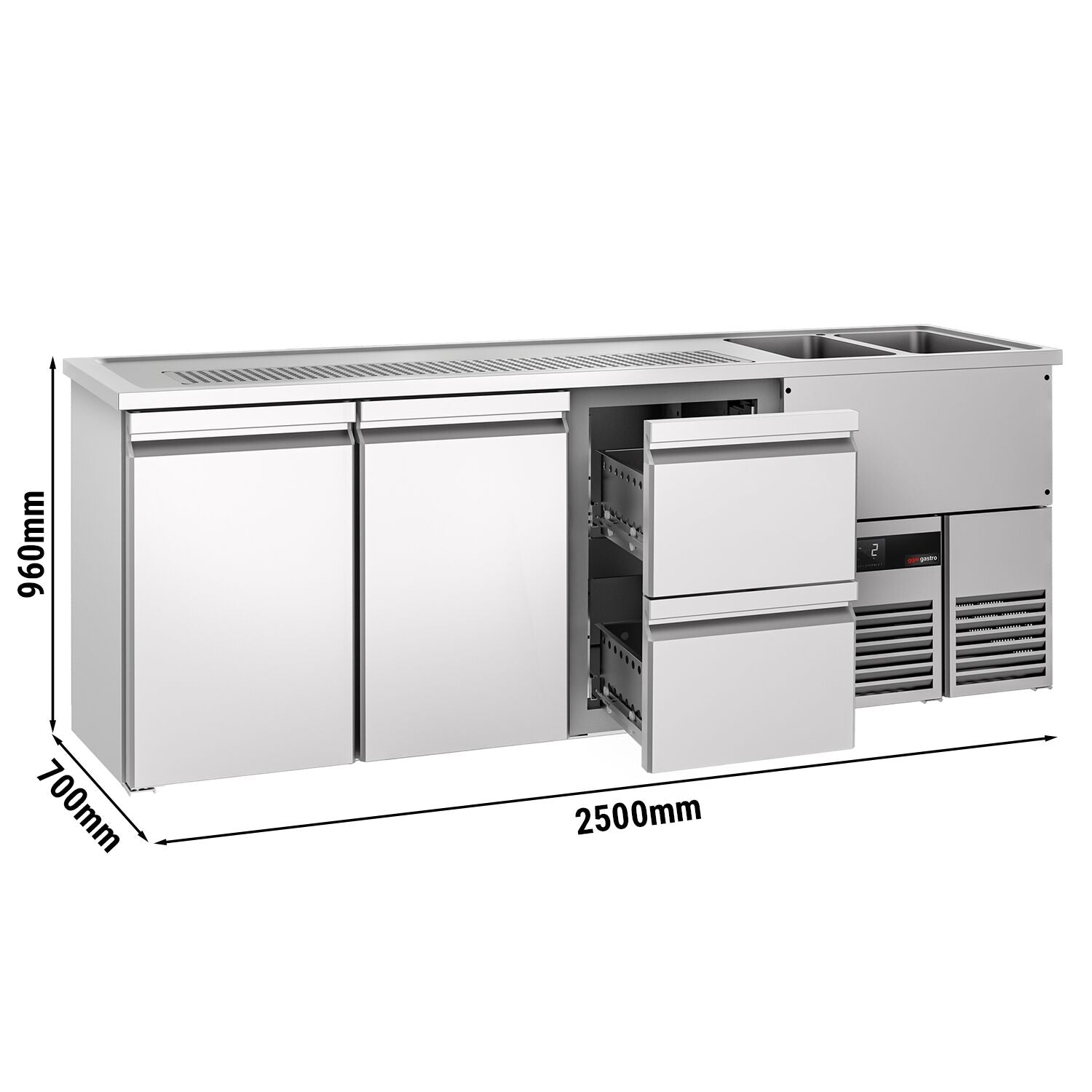 Beer counter premium - 2500x700mm - 2 doors and 2 drawers