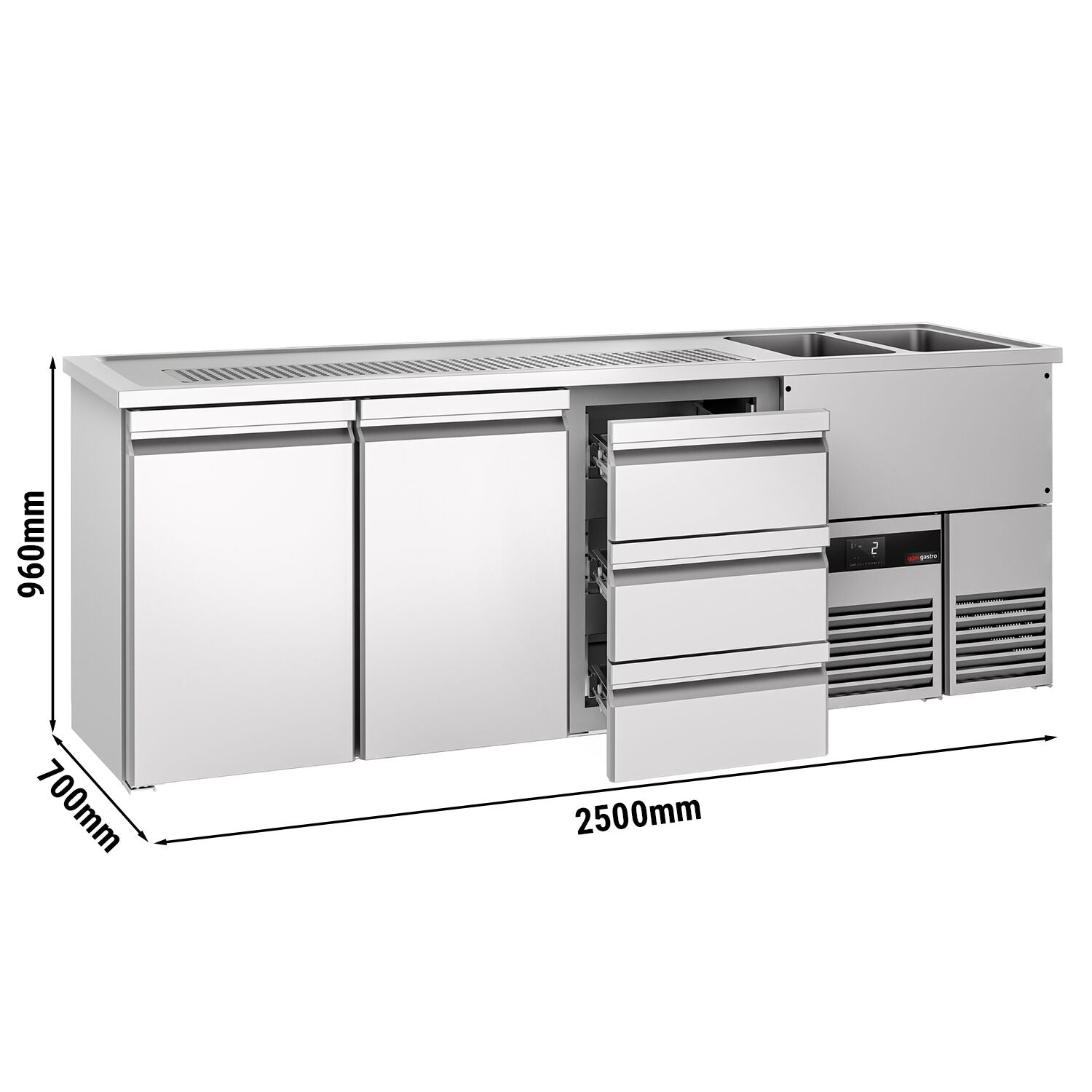 Beer counter premıum - 2500x700mm - 2 doors and 3 drawers