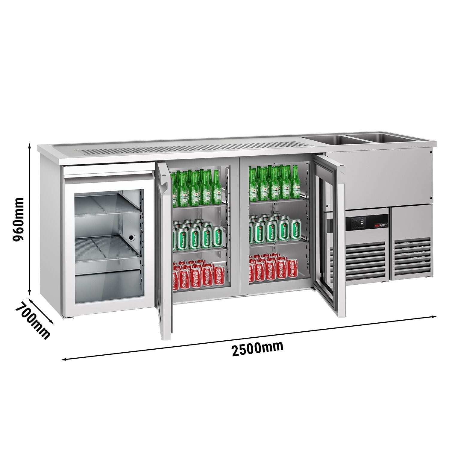 Beer counter premıum - 2500x700mm - 3 glass doors