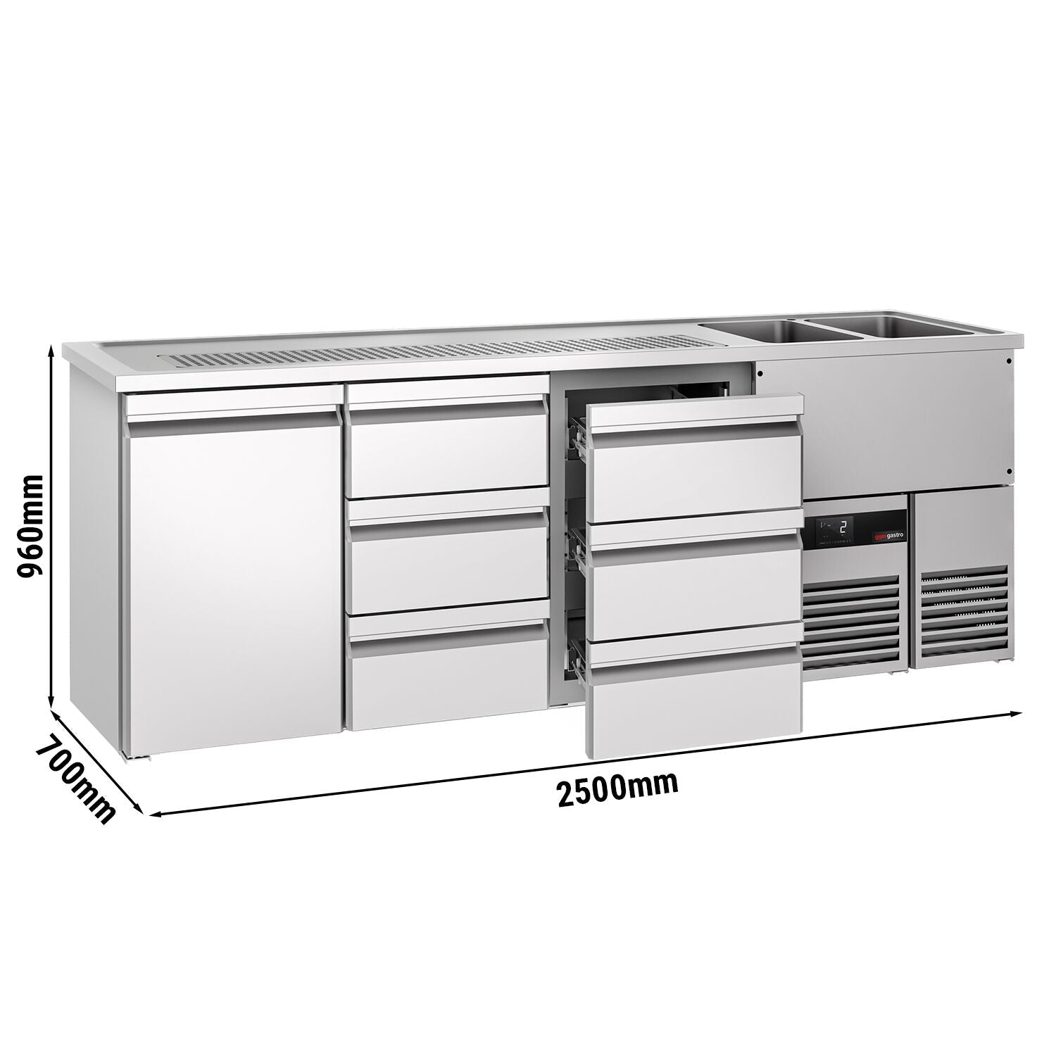 Beer counter premium - 2500x700mm - 1 door and 6 drawers