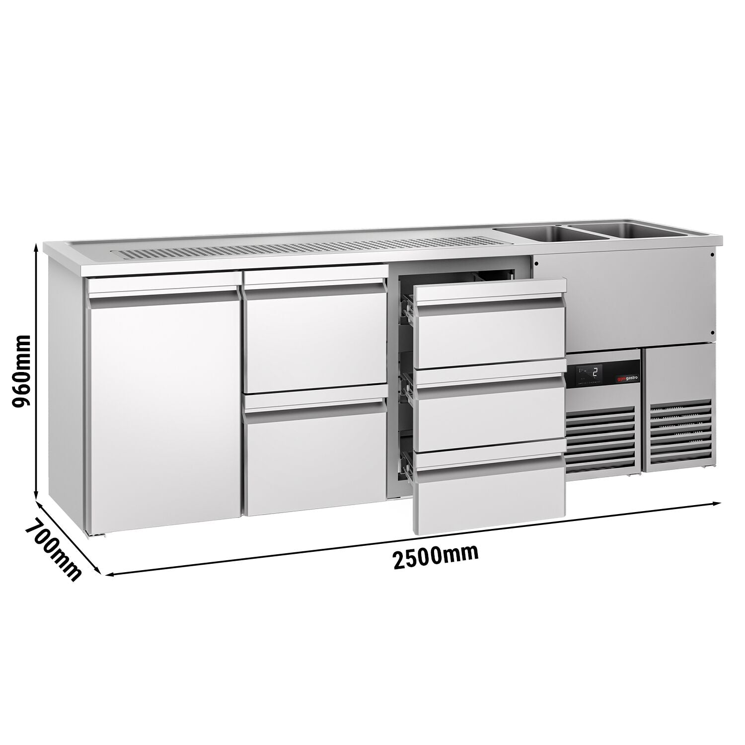 Beer counter premıum - 2500x700mm - 1 door and 5 drawers