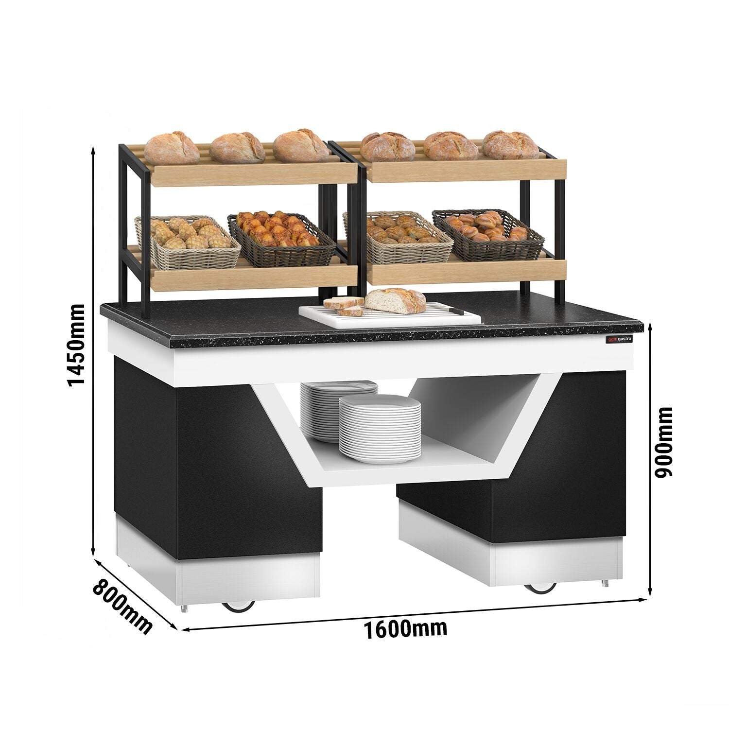 Bread Shelf Belfast - 1600mm - Wheel - Black Granite Working Counter