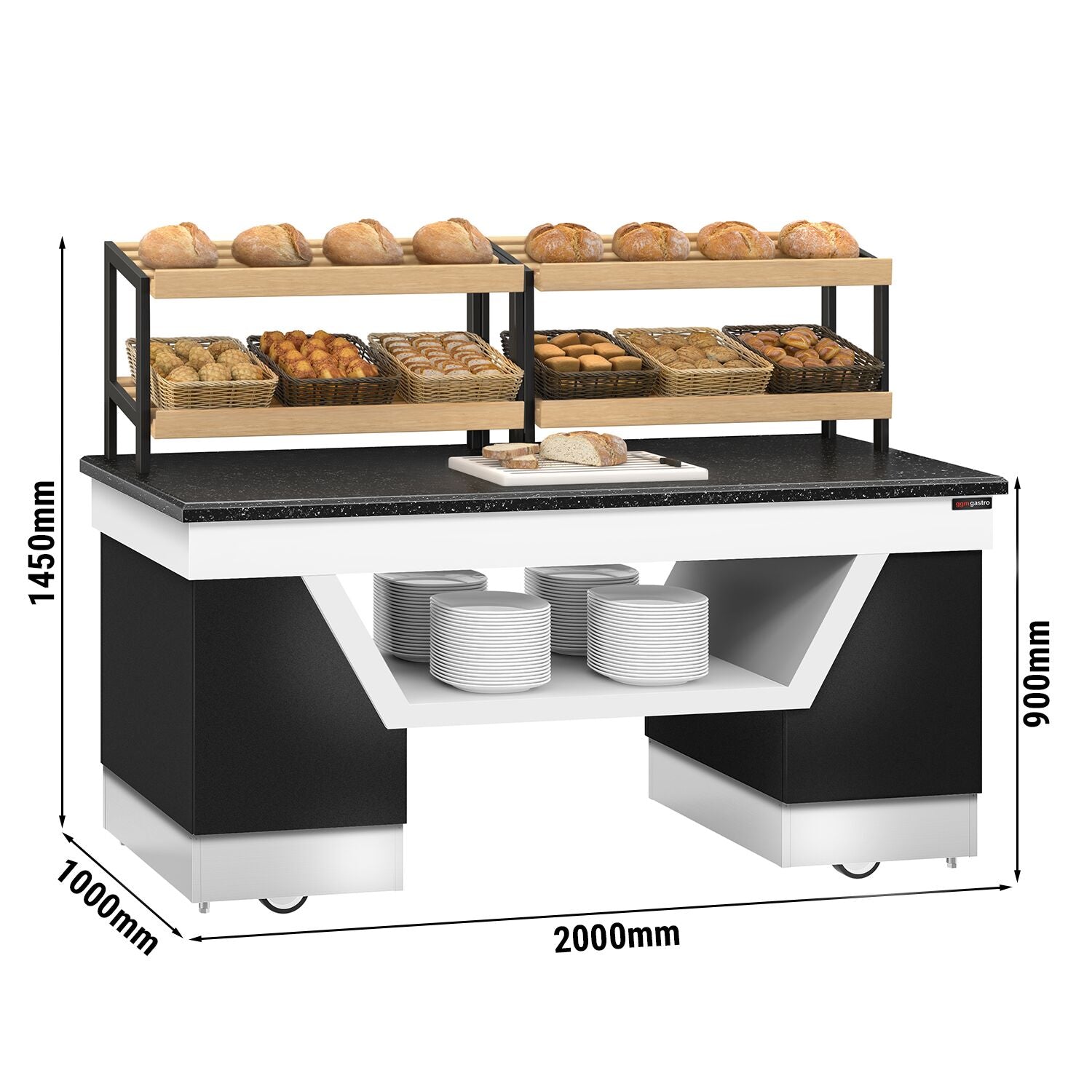 Bread Shelf Belfast - 2000mm - Wheel - Black Granite Working Counter