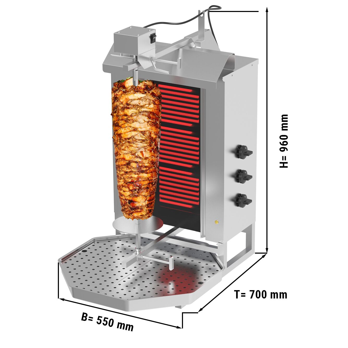 Electric Doner Quarry - 3 Burner - Max. 40 kg - including wings
