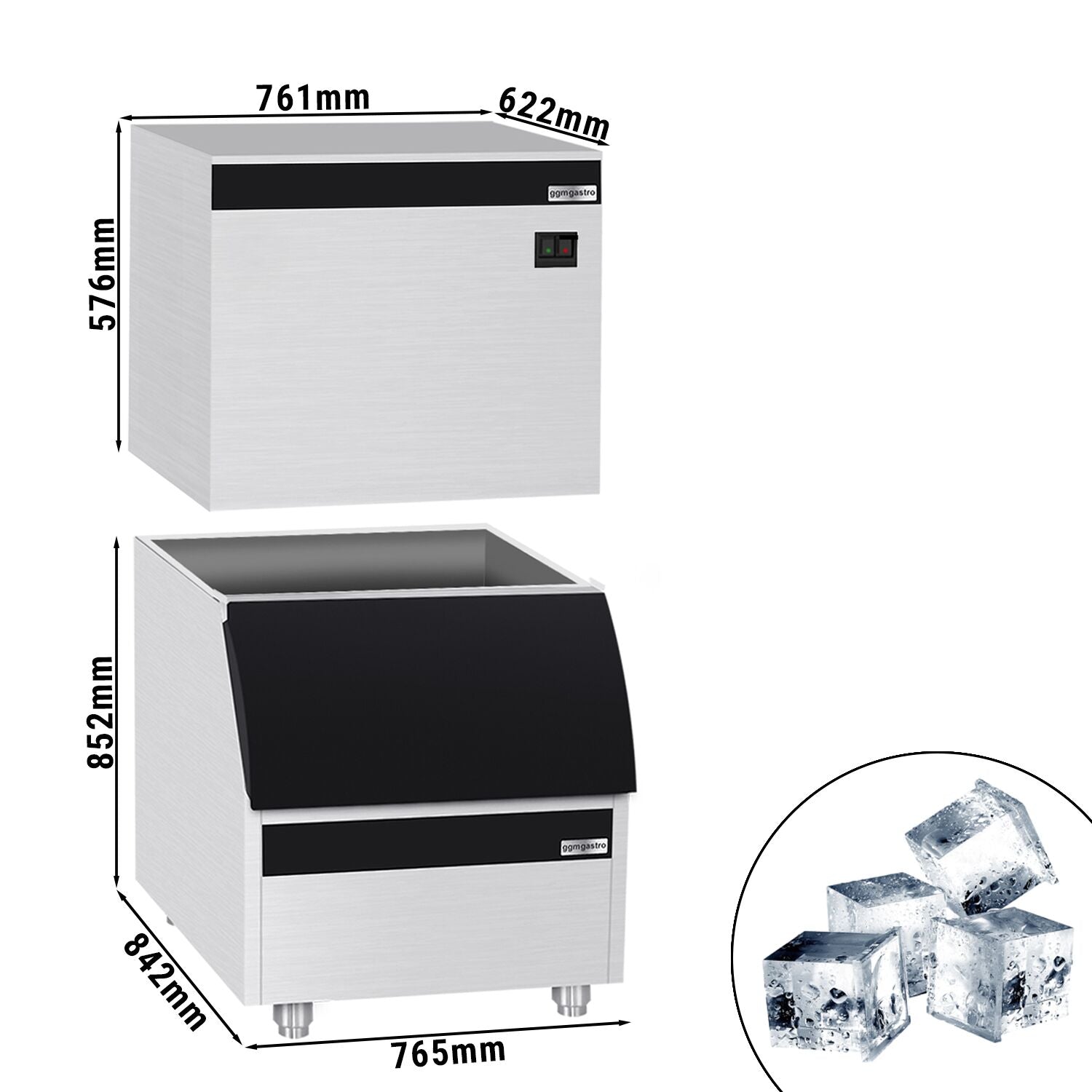 Ice Cube Machine - Cube - 230 kg/ 24 h, including storage container