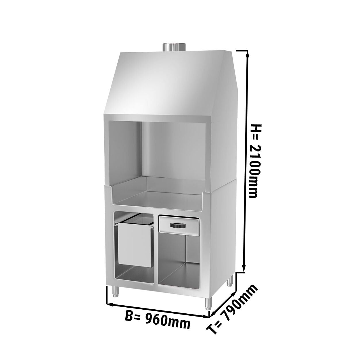 Intermediate bench for wood coal grill - Stainless Steel - 1,0 m