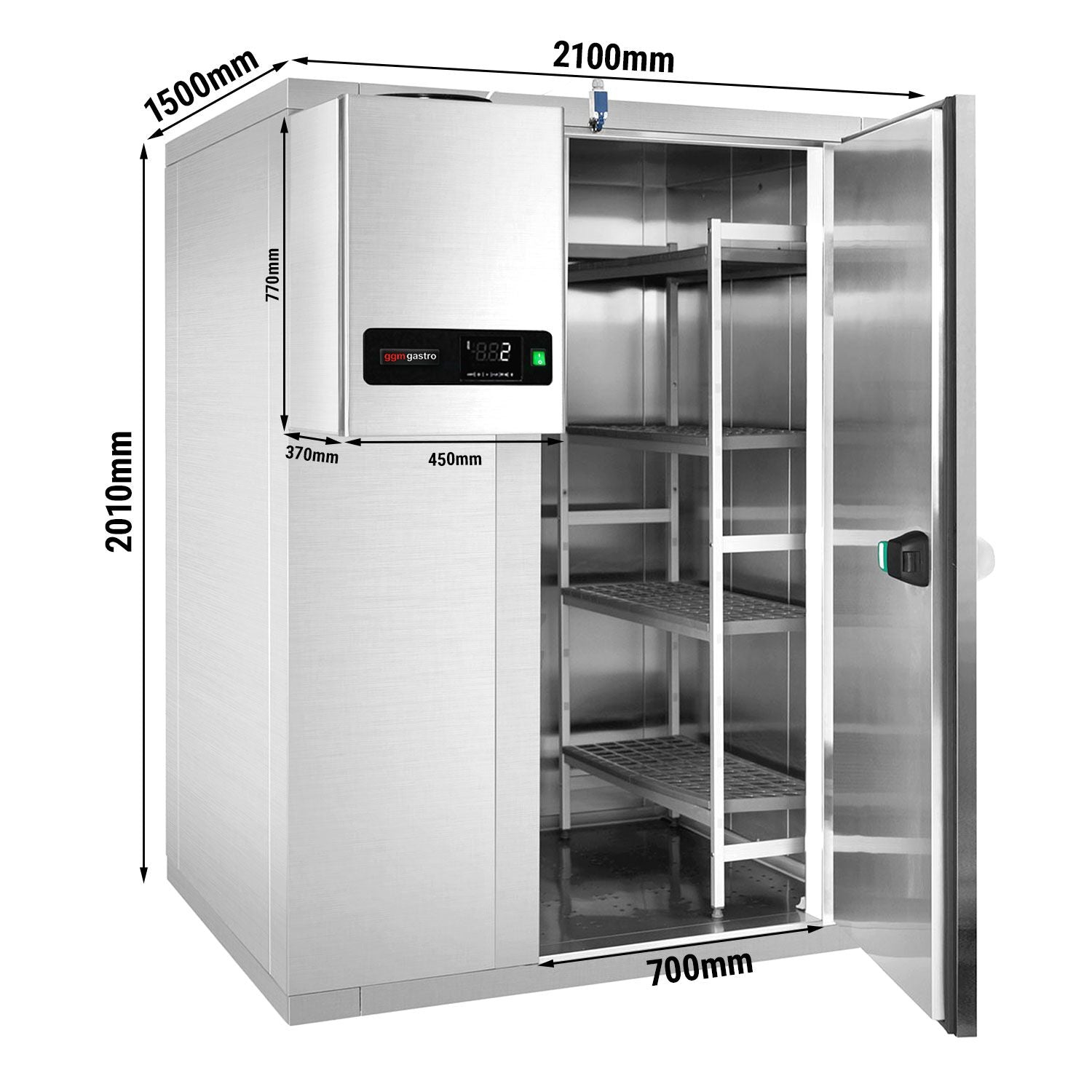 Stainless Steel Cold Room - 2100x1500mm - 4,8m³ - Including Cooling Unit