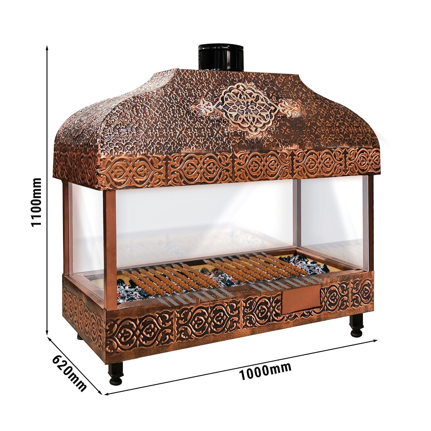 Wood Coal Copper Grill -1000mm - Glass