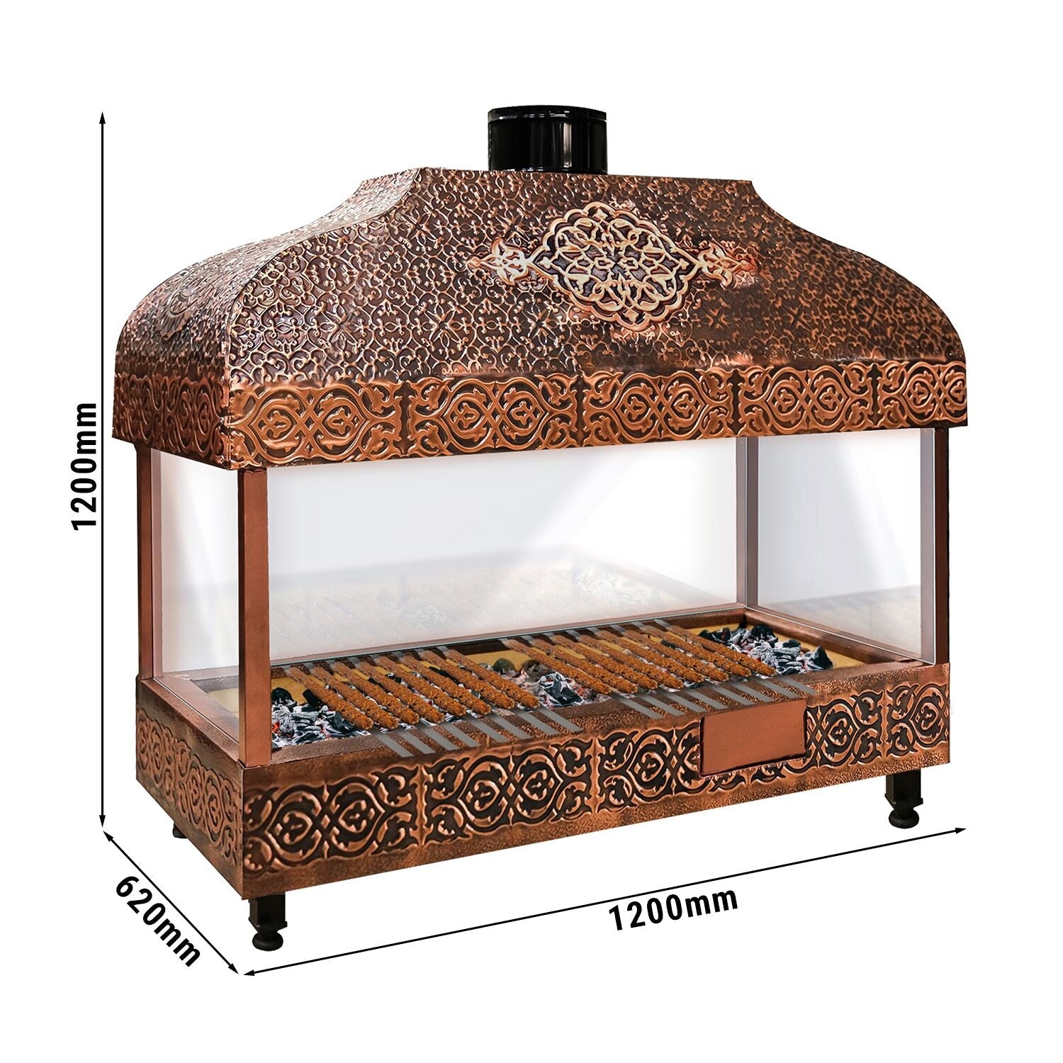 Wood Coal Copper Grill - 1200mm - Glass