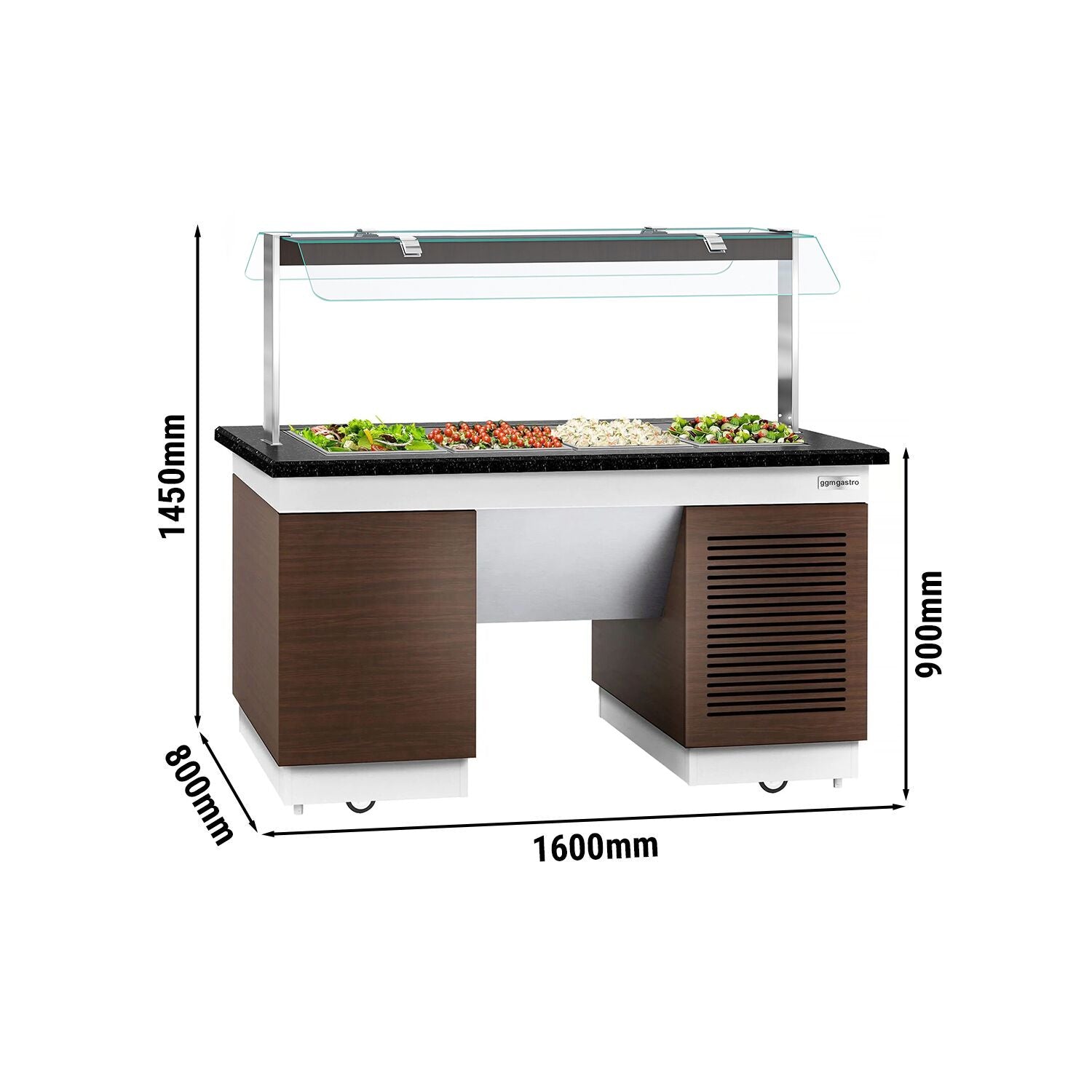 Cold Open Buffet counter dublin -1600mm - with cold pool & wheel- 4x gn for 1/1