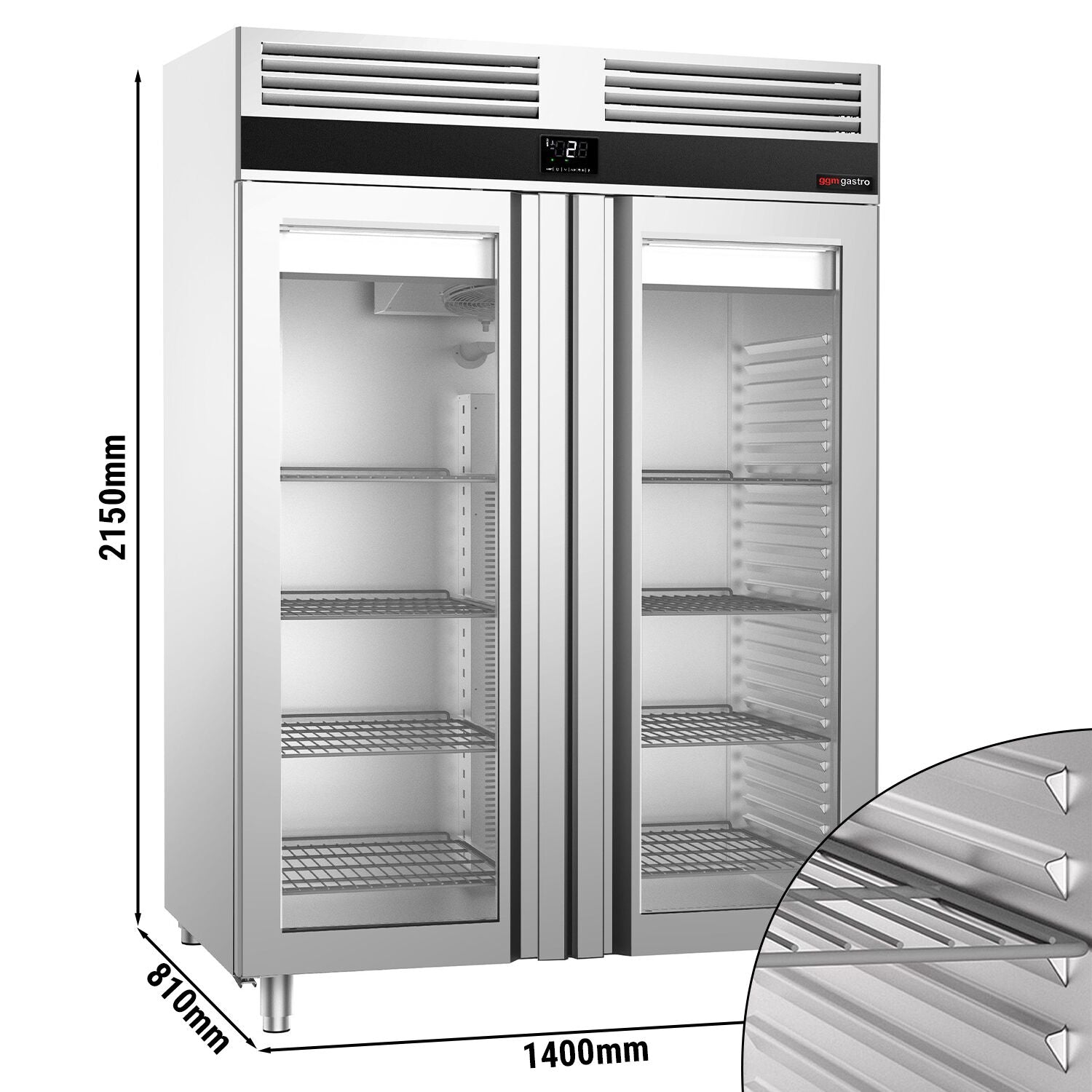 Refrigerator Premium - GN 2/1 - 1400 liters - 2 glass doors