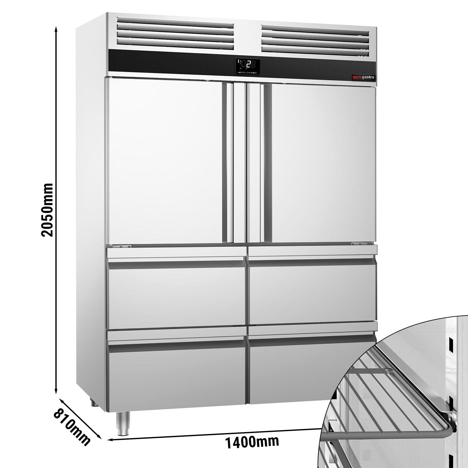 Refrigerator PremIum - GN 2/1 - 1400 liters - 2 stainless steel half -door & 4 drawers