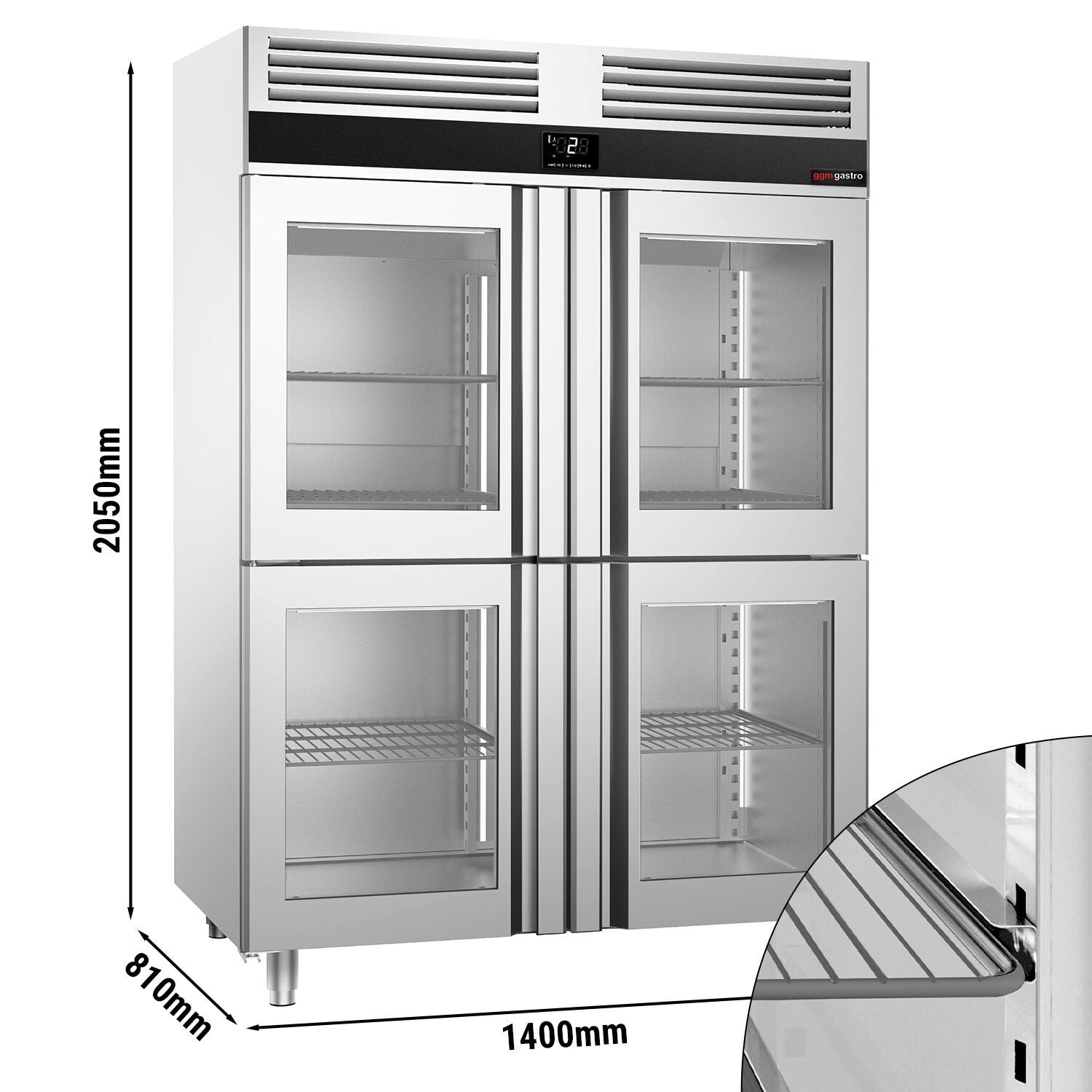 Refrigerator Premium - GN 2/1 - 1400 liters - 4 Half Glass Doors