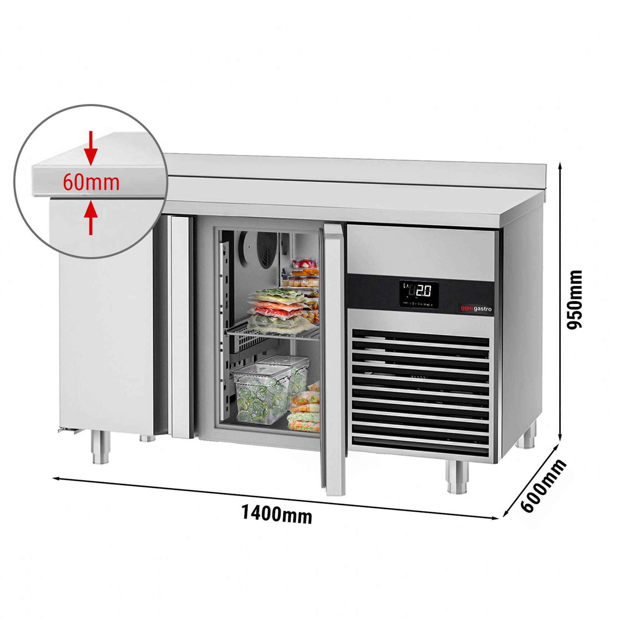 Cooled counter premium - 1400x600mm -2 door & backed