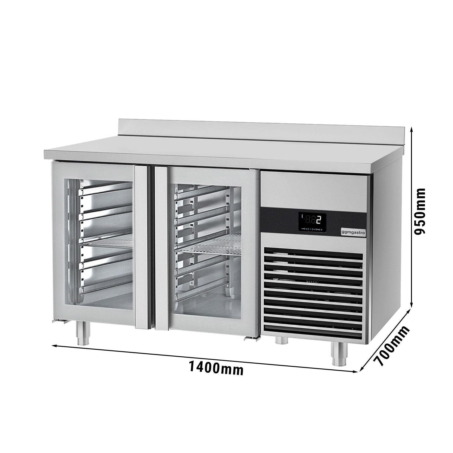 Cooling counter premium -1400x700mm - 2 glass doors & backed