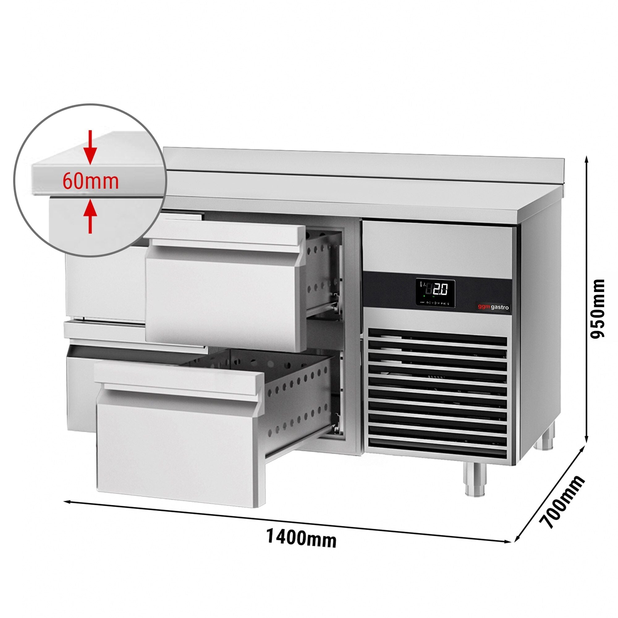 Cooling counter premium - 1,4 x 0.7 m - no doorless, grilled and non -ray