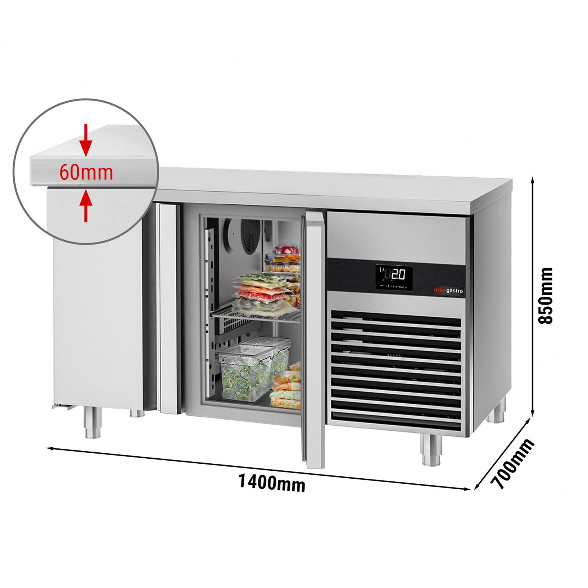 Cooled counter premium - 1.4 x 0.7 m - without a door, grilled, without rail