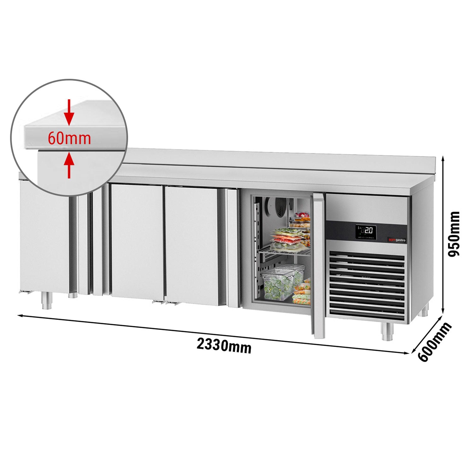 Cooling counter premium - 2330x600mm - 4 doors & backed