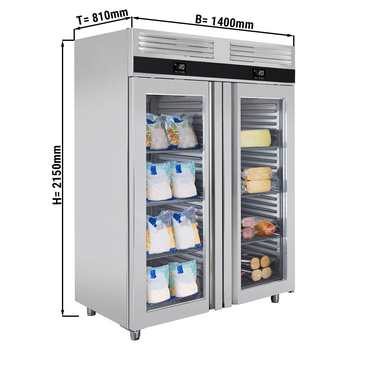 Refrigerator & Deep Freezer Combination PremIum - GN 2/1 - 1400 liters - 2 glass doors