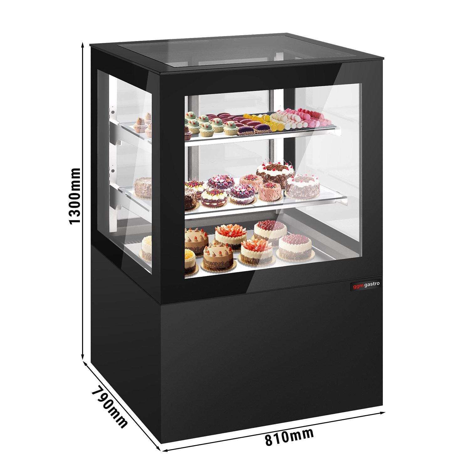 Cake display cabinet - 810mm - LED lighting & 2 shelves