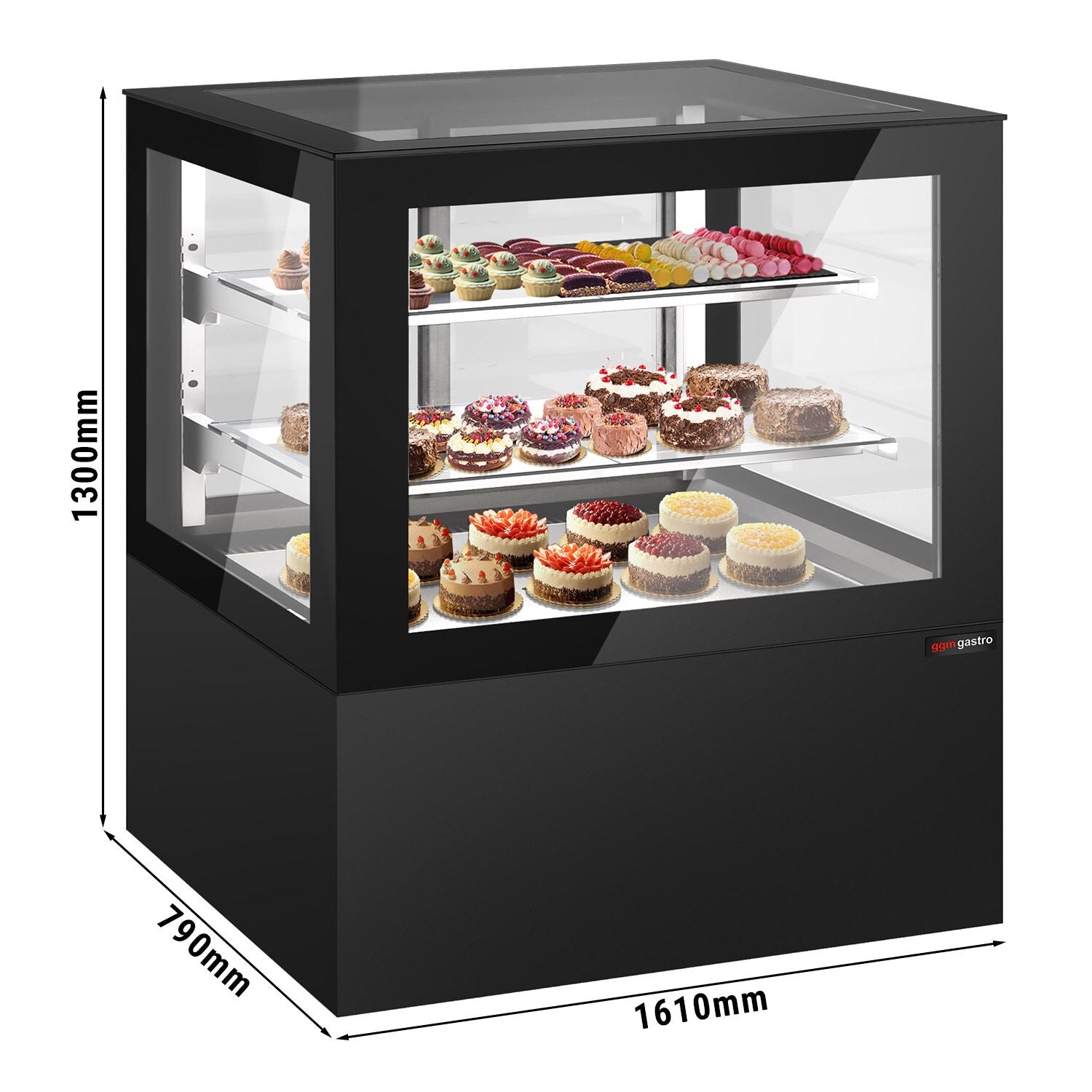 Cake display cabinet - 1610mm - LED lighting & 2 shelves