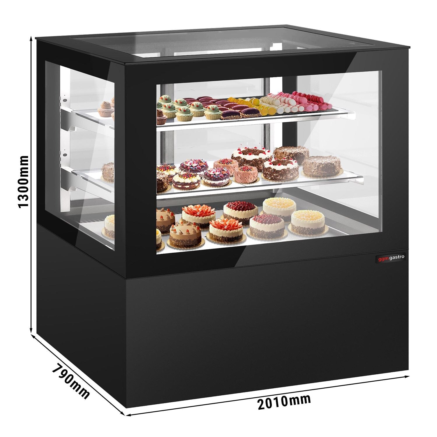 Cake display cabinet - 2010mm - led lighting & 2 shelves