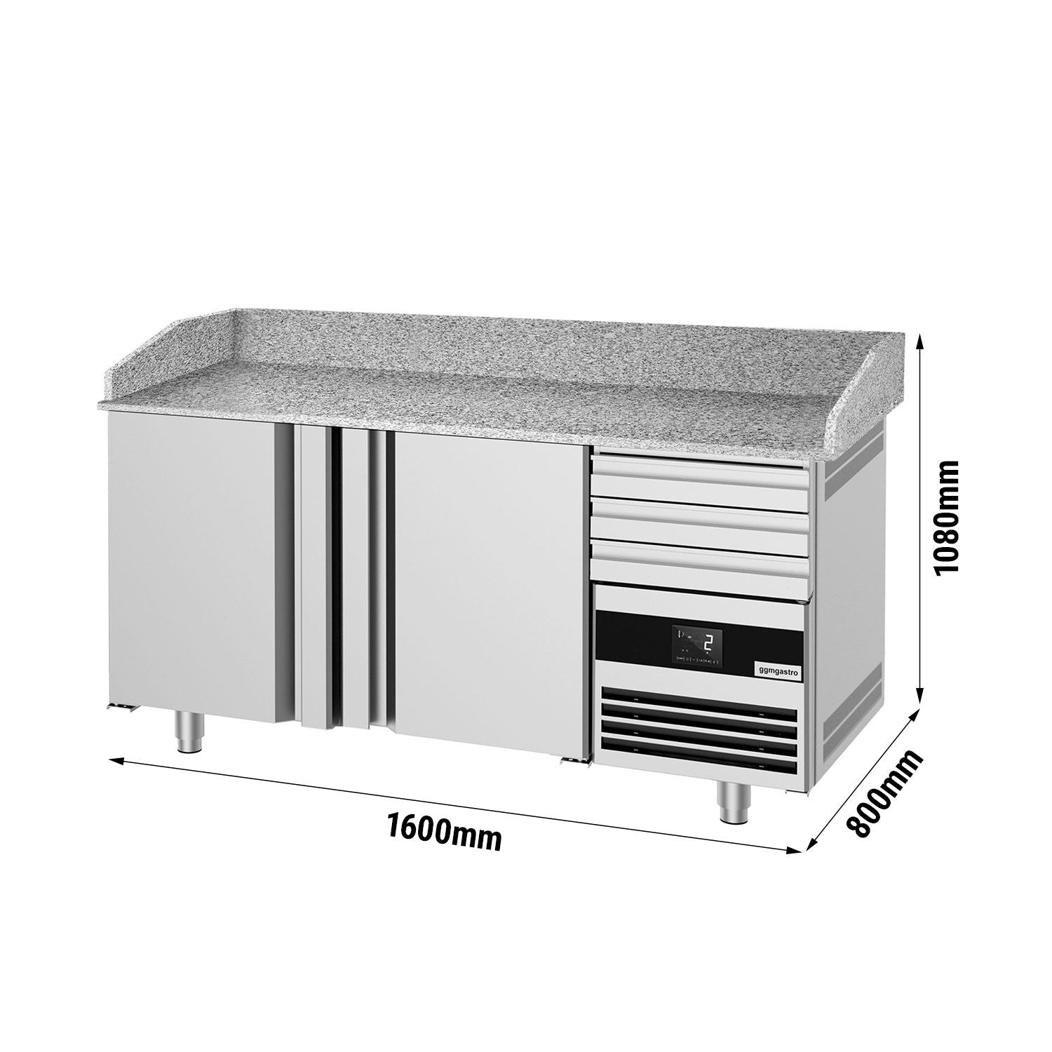 Pizza Preparation counter premium - 1600x800mm - 2 doors & 3 drawers