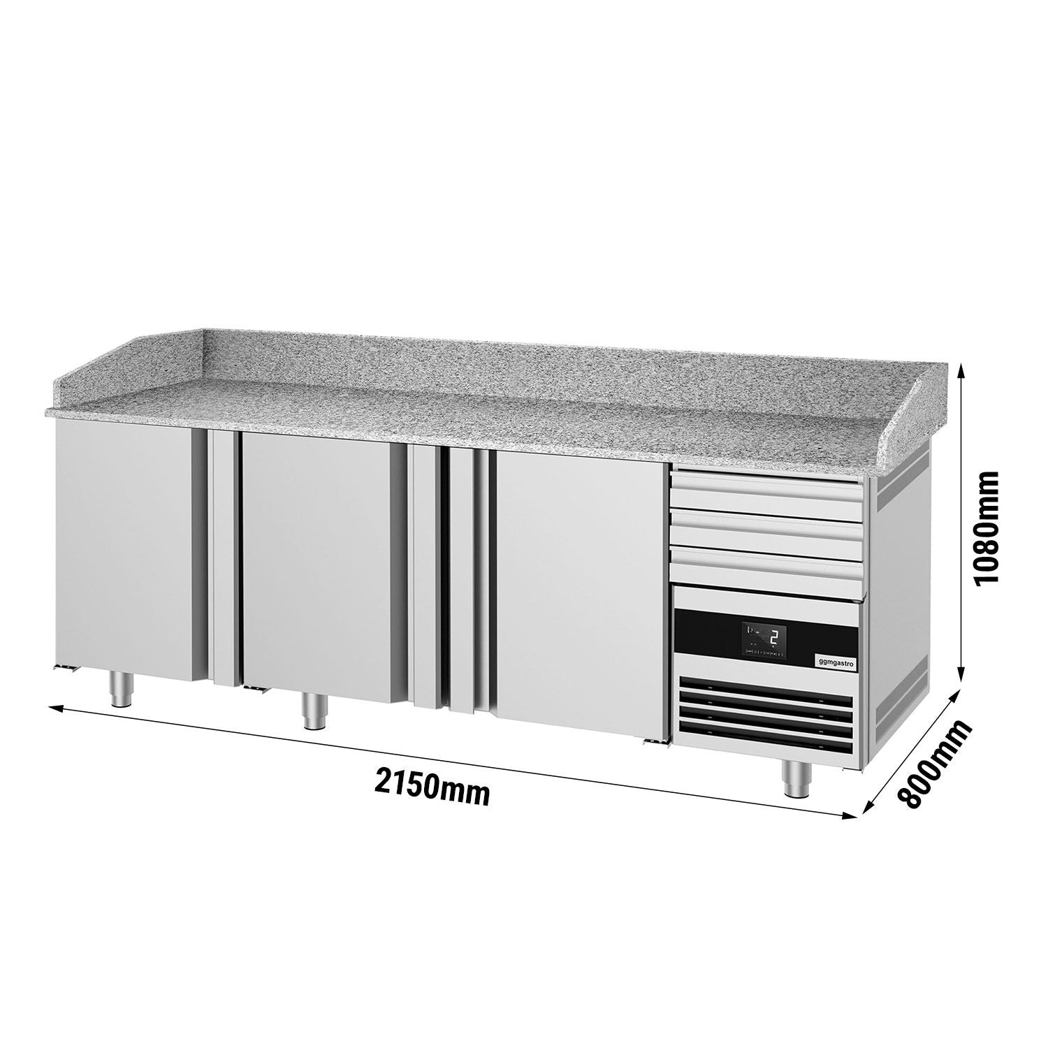 Pizza Preparation counter premium - 2150x800mm - 3 doors & 3 drawers