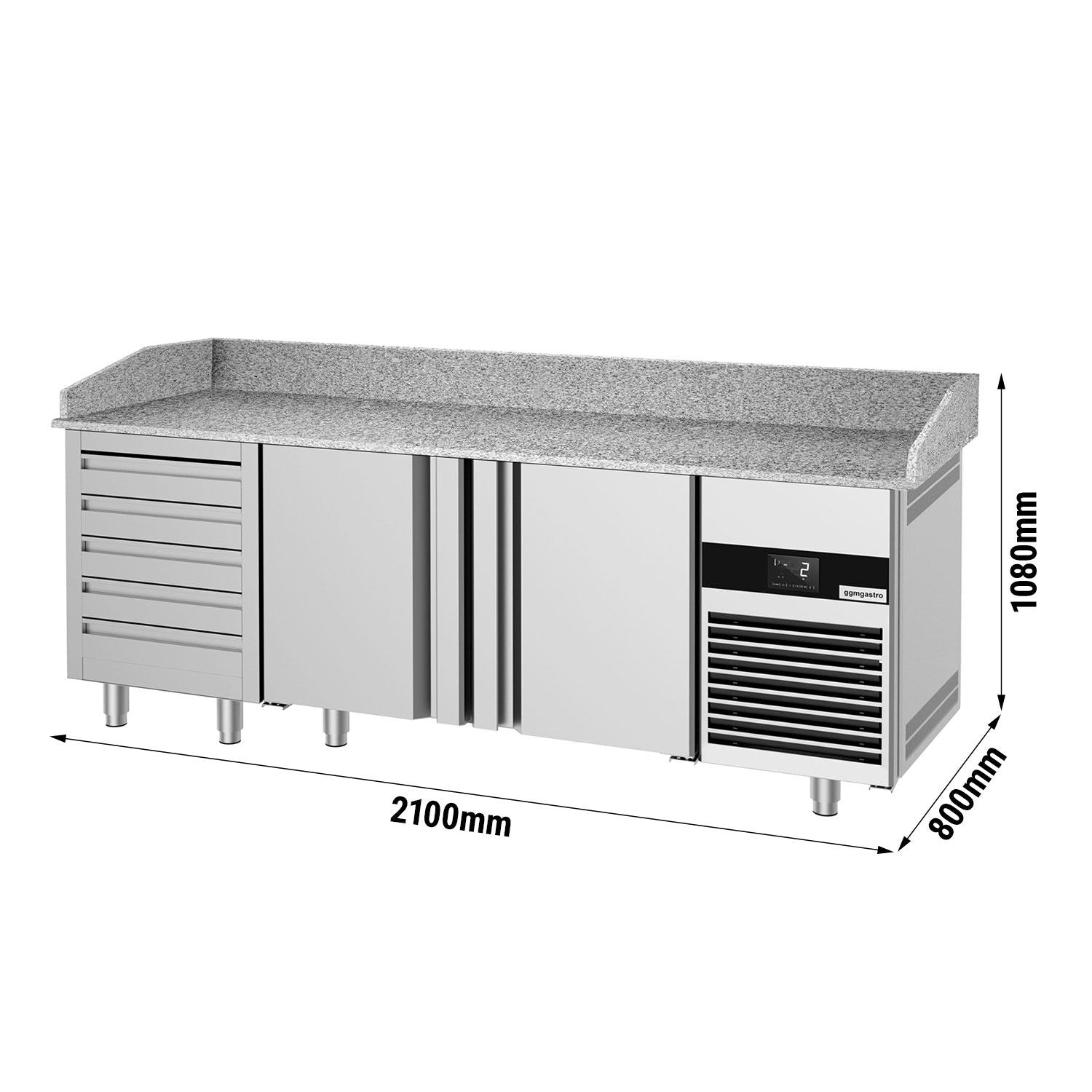 Pizza Preparation counter premium - 2100x800mm - 3 doors & 6 drawers