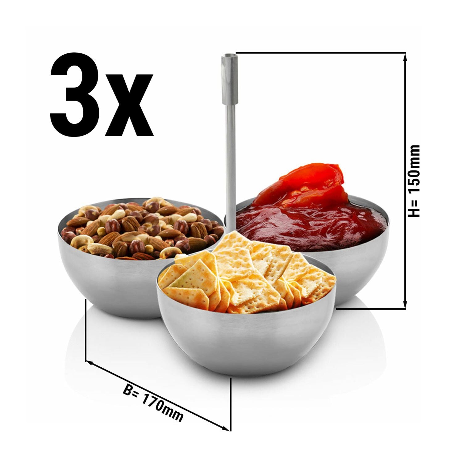3 -Piece Snack Bowl - Stainless Steel - (3 Pieces)