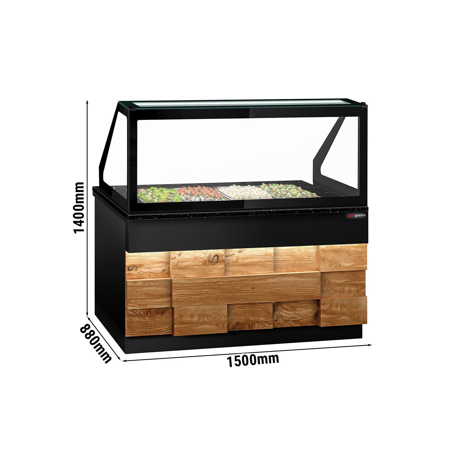 SALADET TORONTO- 1500mm - Wooden front panel - 2 -door -4x GN 1/1 - Black Granite Working Call