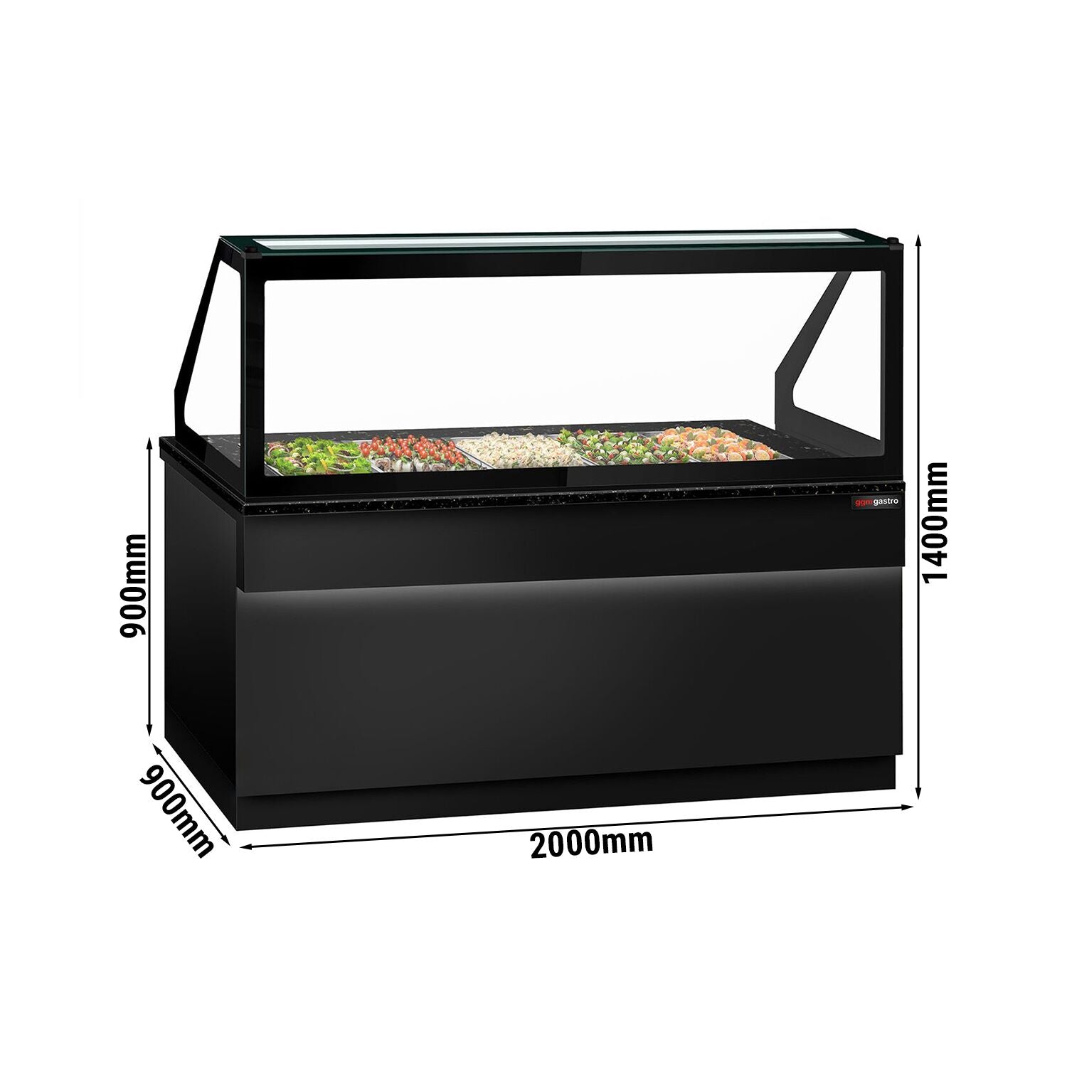 SALADET TORONTO- 2000mm - 3 -door -5x GN 1/1 - Black Front Panel - Black Granite Working Call