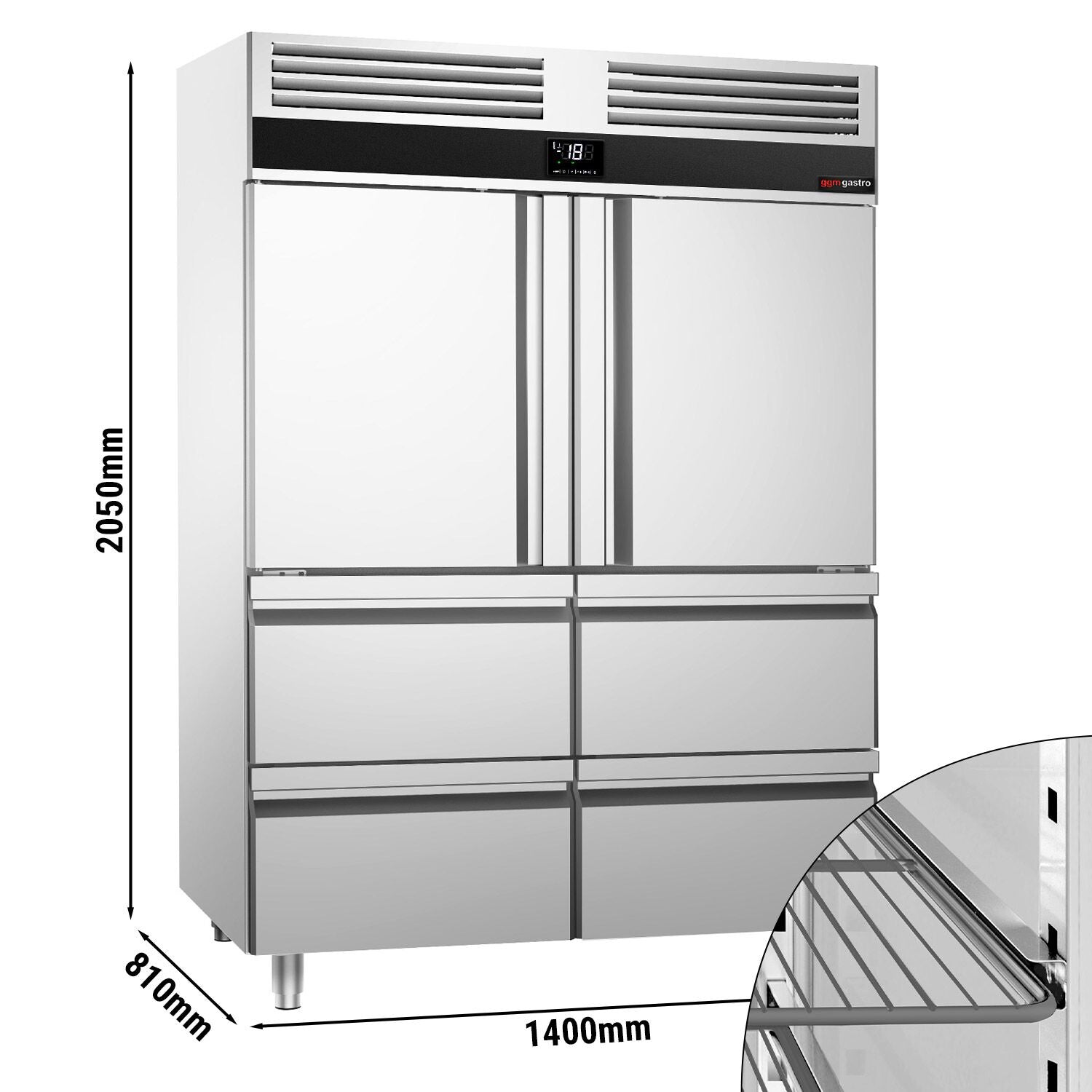 Deep Freezer Premium - GN 2/1 - 1400 Lt. - 2 stainless steel half door & 4 drawers